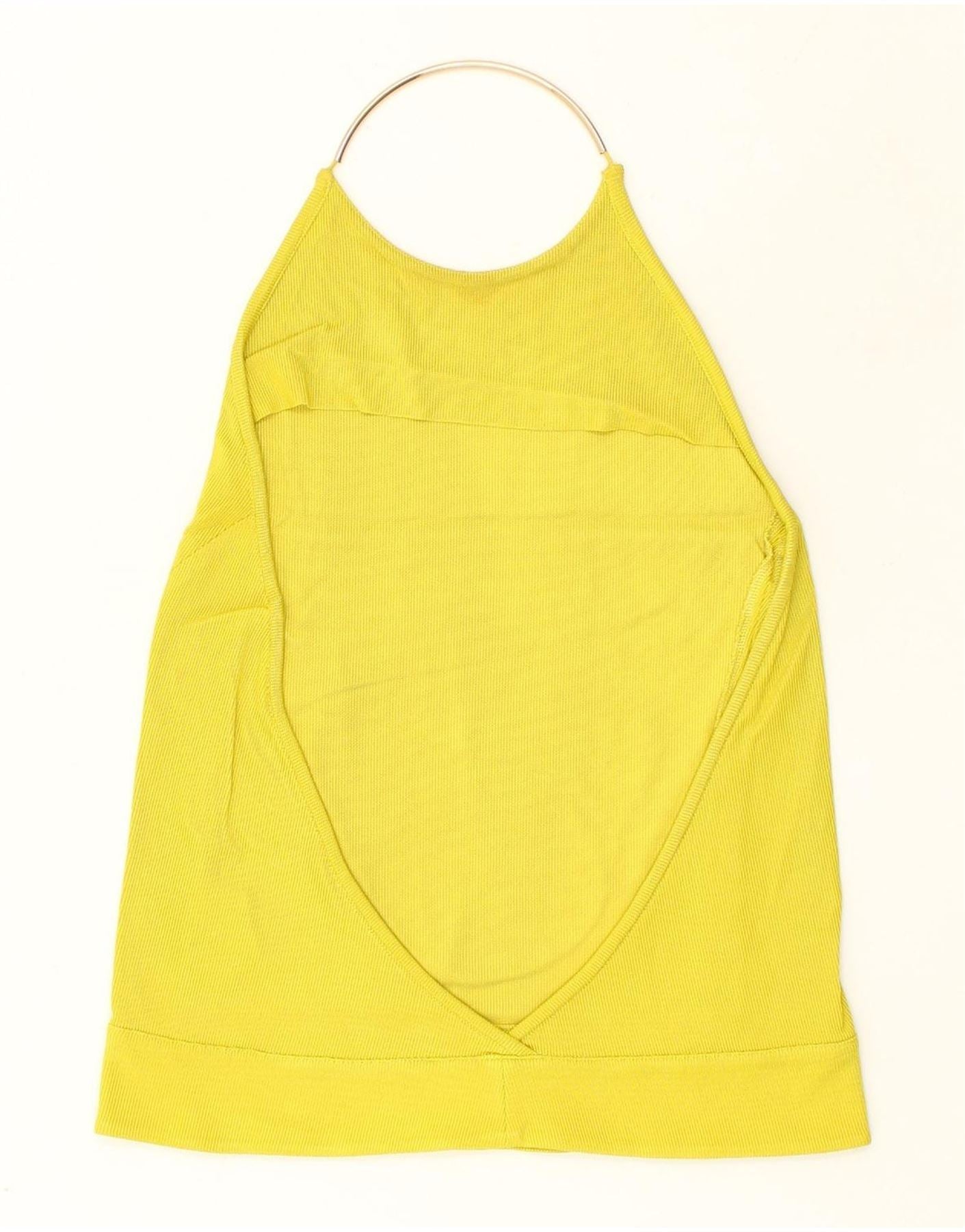 ZARA Womens Halter Top UK 8 Small Yellow Viscose | Vintage Zara | Thrift | Second-Hand Zara | Used Clothing | Messina Hembry