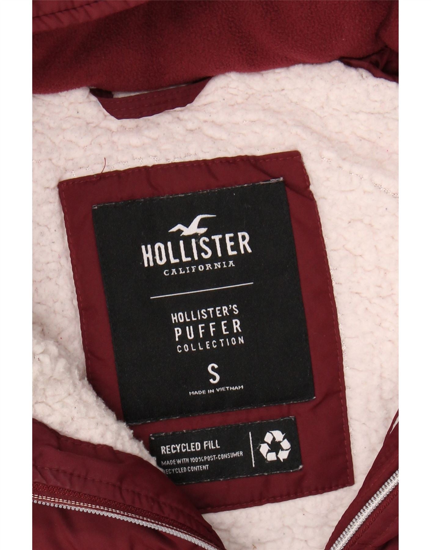 HOLLISTER Womens Hooded Padded Jacket UK 10 Small Burgundy Polyester Vintage Hollister and Second-Hand Hollister from Messina Hembry