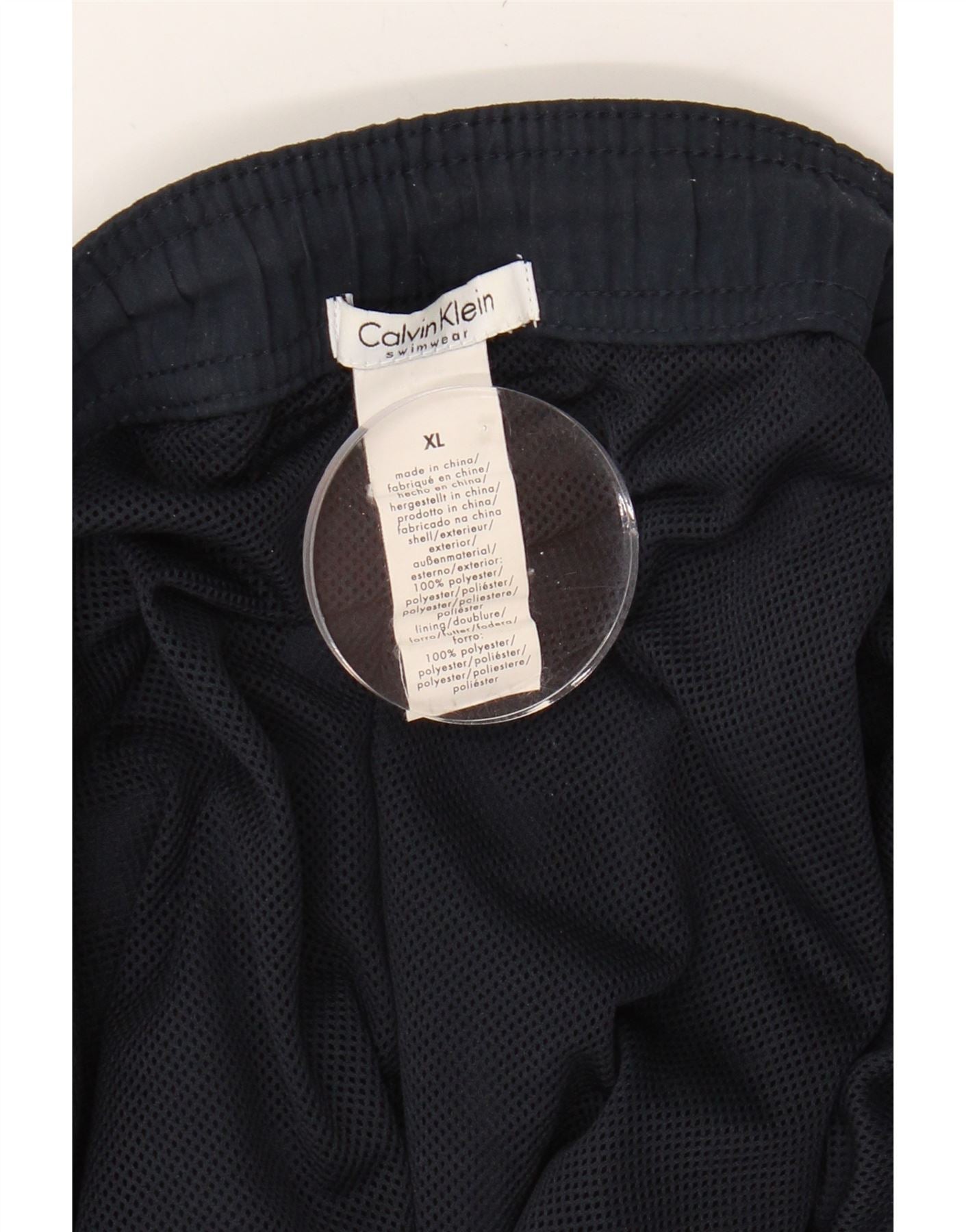 CALVIN KLEIN Mens Graphic Swimming Shorts XL  Navy Blue Polyester Vintage Calvin Klein and Second-Hand Calvin Klein from Messina Hembry