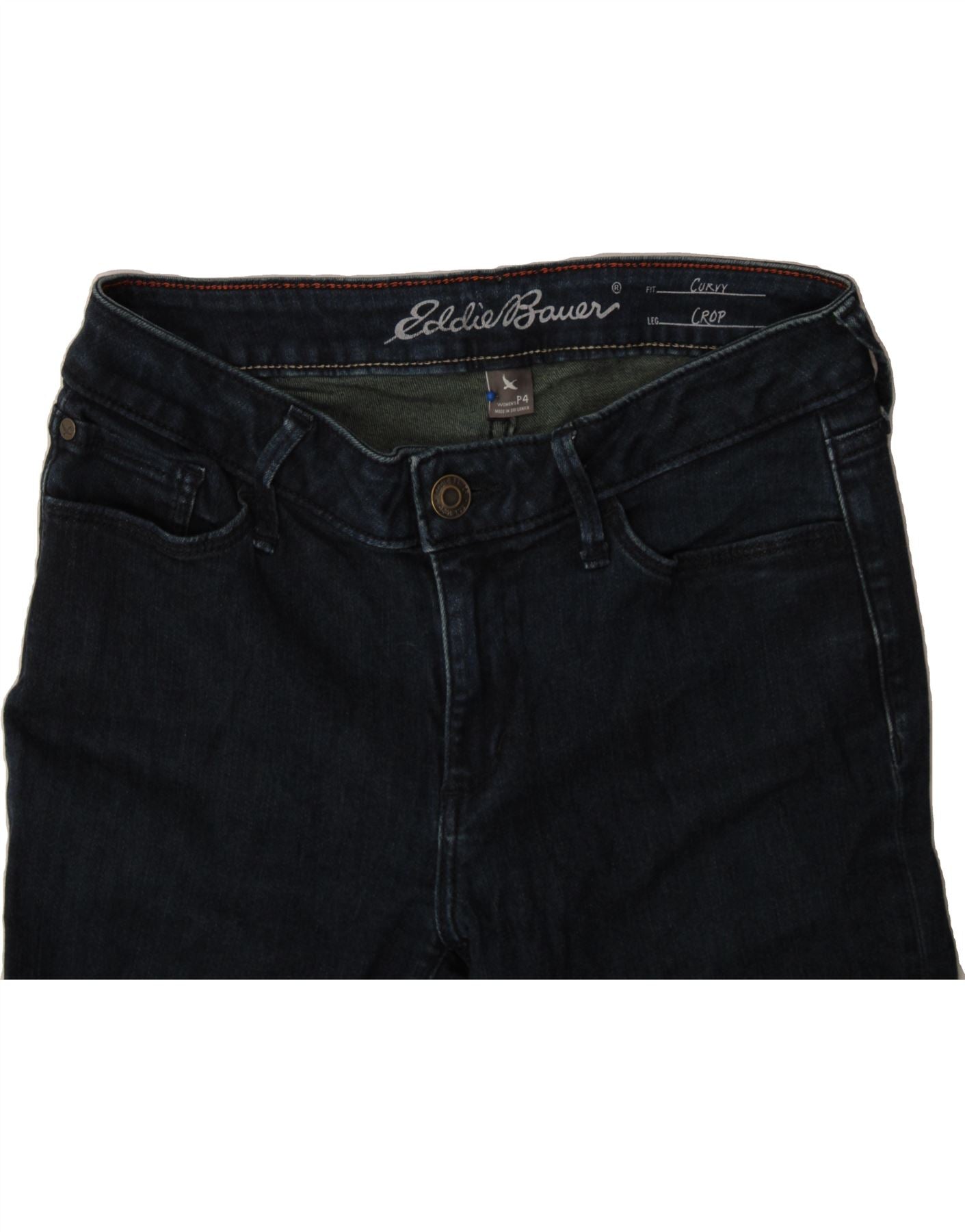 EDDIE BAUER Womens Curvy Cropped Jeans US 4 Small W28 L20 Navy Blue Cotton Vintage Eddie Bauer and Second-Hand Eddie Bauer from Messina Hembry