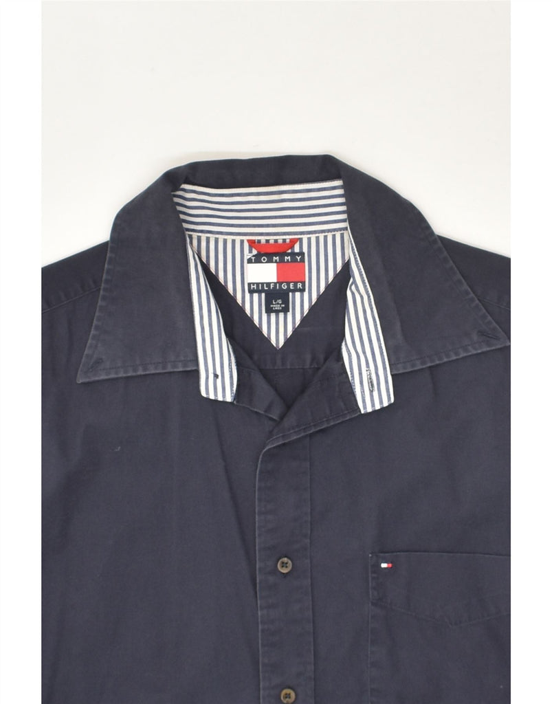 TOMMY HILFIGER Mens Shirt Large Navy Blue Cotton | Vintage Tommy Hilfiger | Thrift | Second-Hand Tommy Hilfiger | Used Clothing | Messina Hembry 