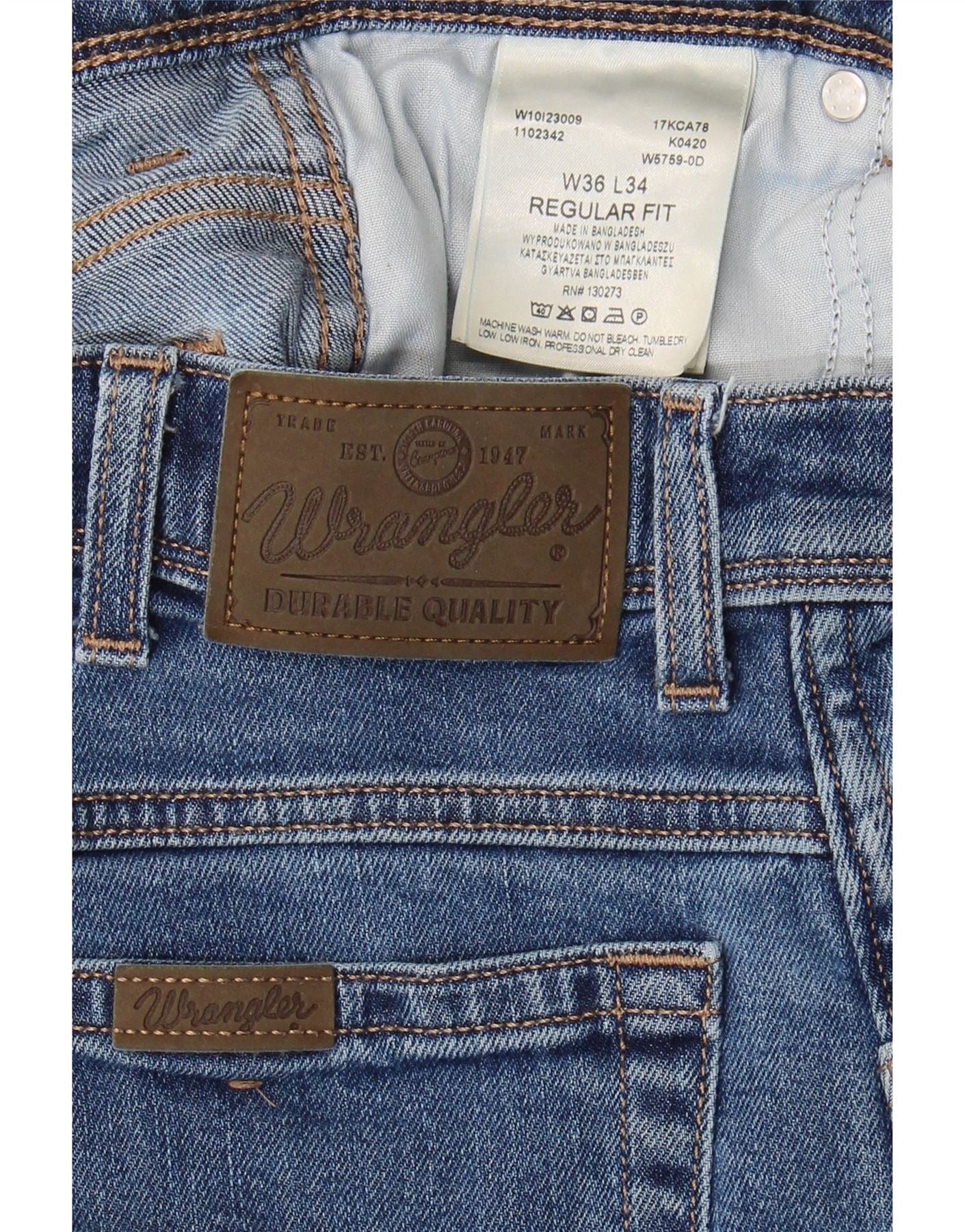 WRANGLER Mens Regular Fit Straight Jeans W36 L34 Blue Cotton Vintage Wrangler and Second-Hand Wrangler from Messina Hembry