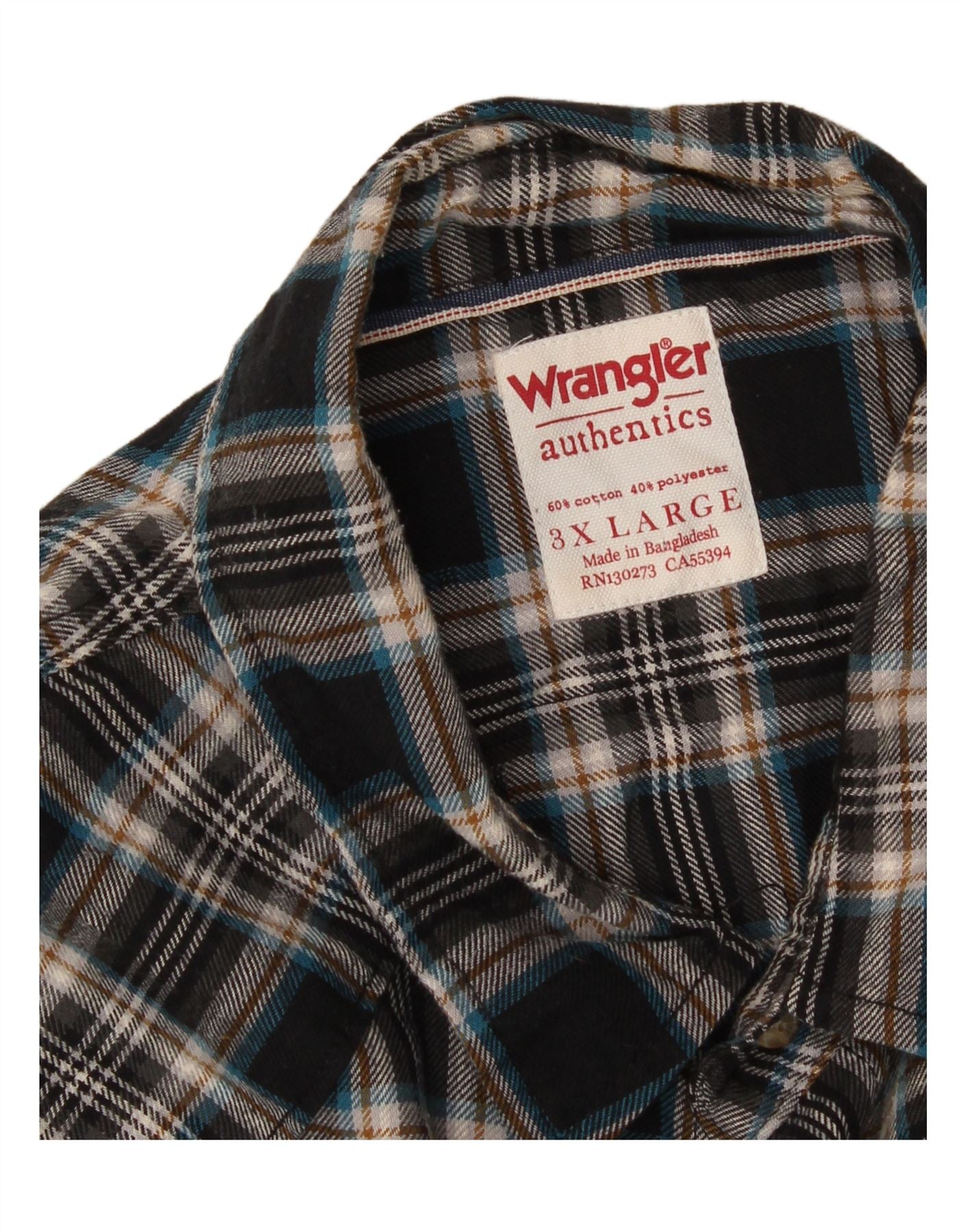 WRANGLER Mens Flannel Shirt 3XL Navy Blue Check Cotton Vintage Wrangler and Second-Hand Wrangler from Messina Hembry