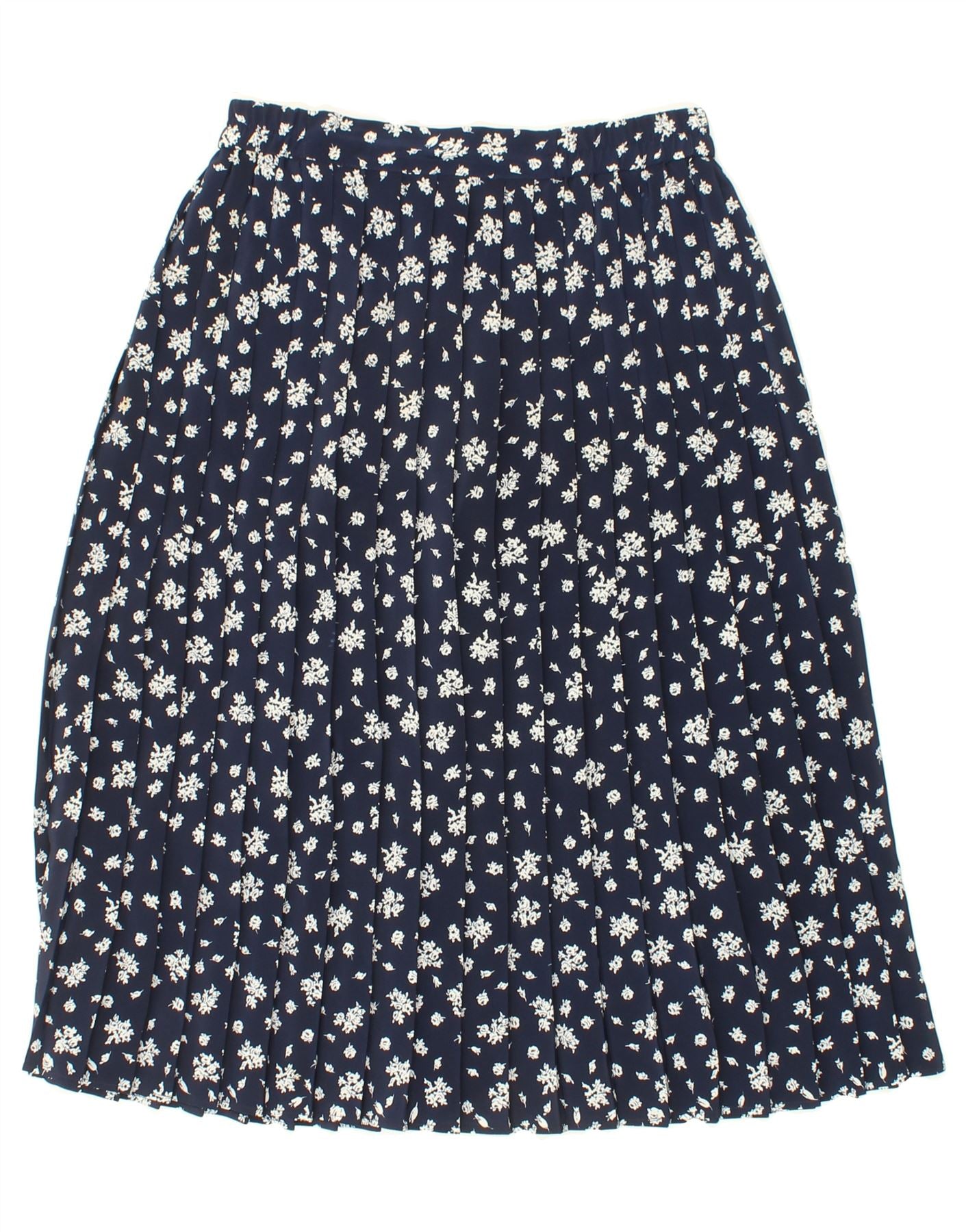 CANDA Womens Knife Pleated Skirt UK 14 Large W32  Navy Blue Floral Vintage Canda and Second-Hand Canda from Messina Hembry