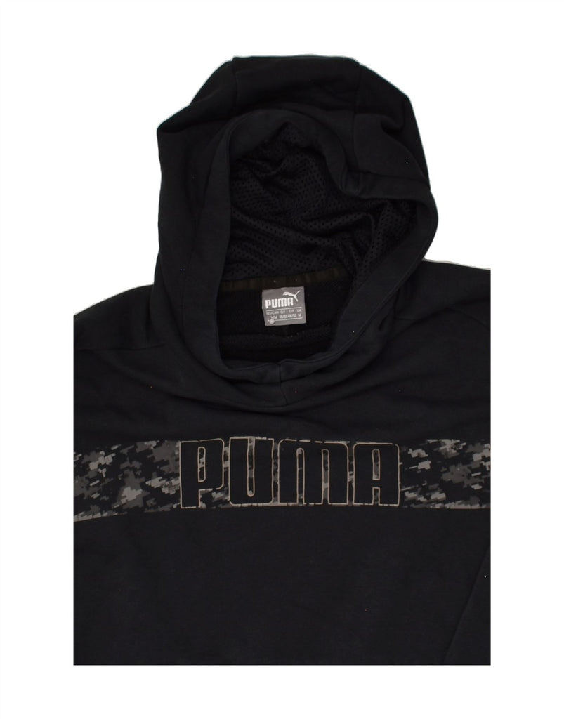 PUMA Mens Graphic Hoodie Jumper Medium Black | Vintage Puma | Thrift | Second-Hand Puma | Used Clothing | Messina Hembry 