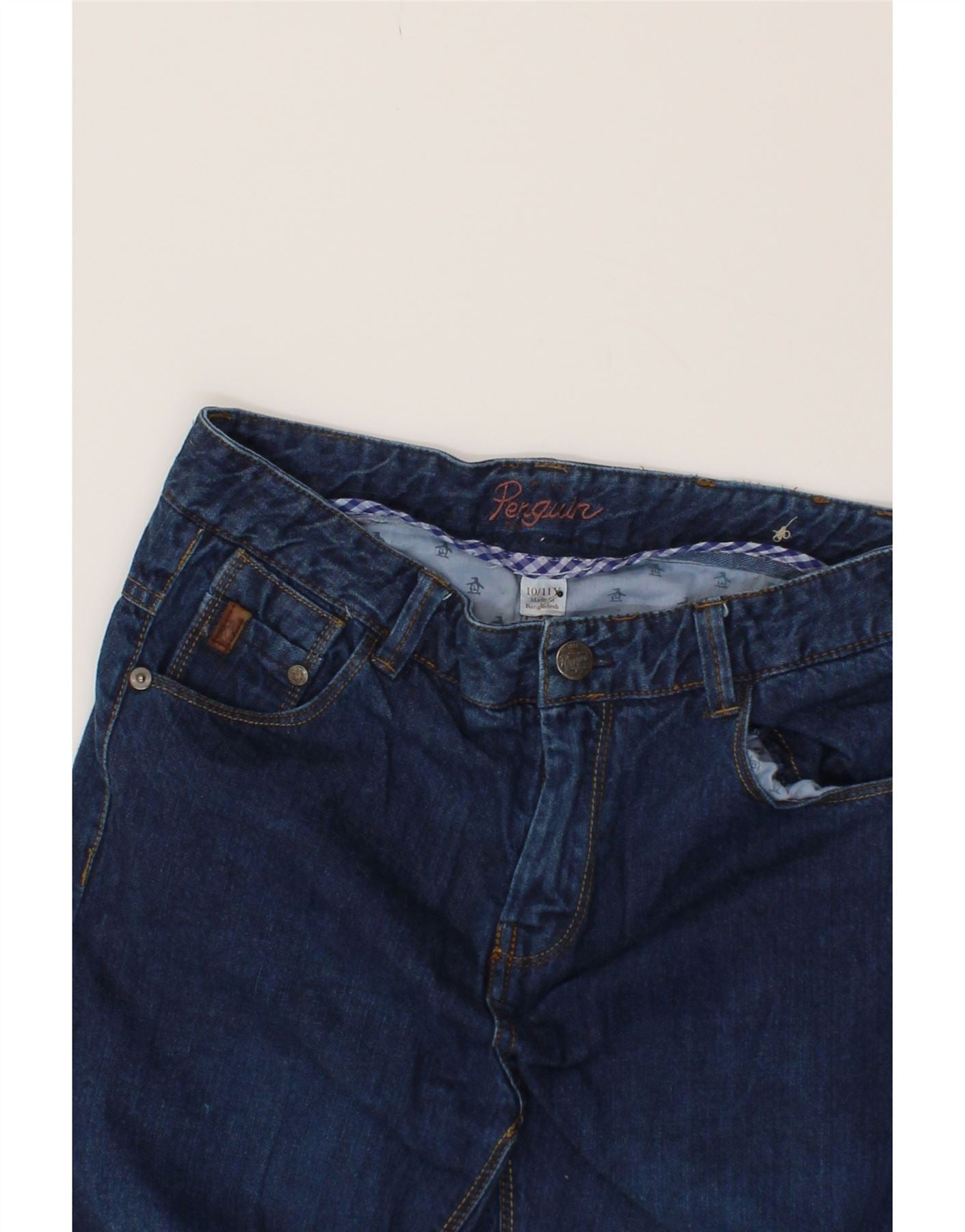 PENGUIN Girls Slim Jeans 10-11 Years W27 L25 Blue Cotton Vintage Penguin and Second-Hand Penguin from Messina Hembry