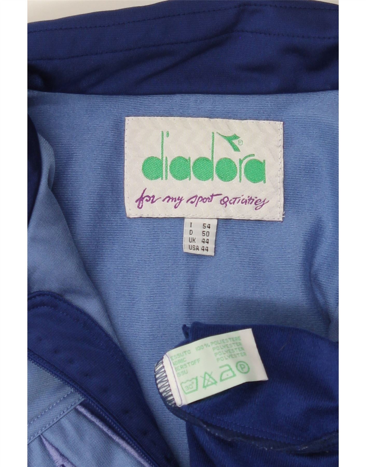 DIADORA Mens Graphic Tracksuit Top Jacket IT 54 Large Blue Colourblock Vintage Diadora and Second-Hand Diadora from Messina Hembry