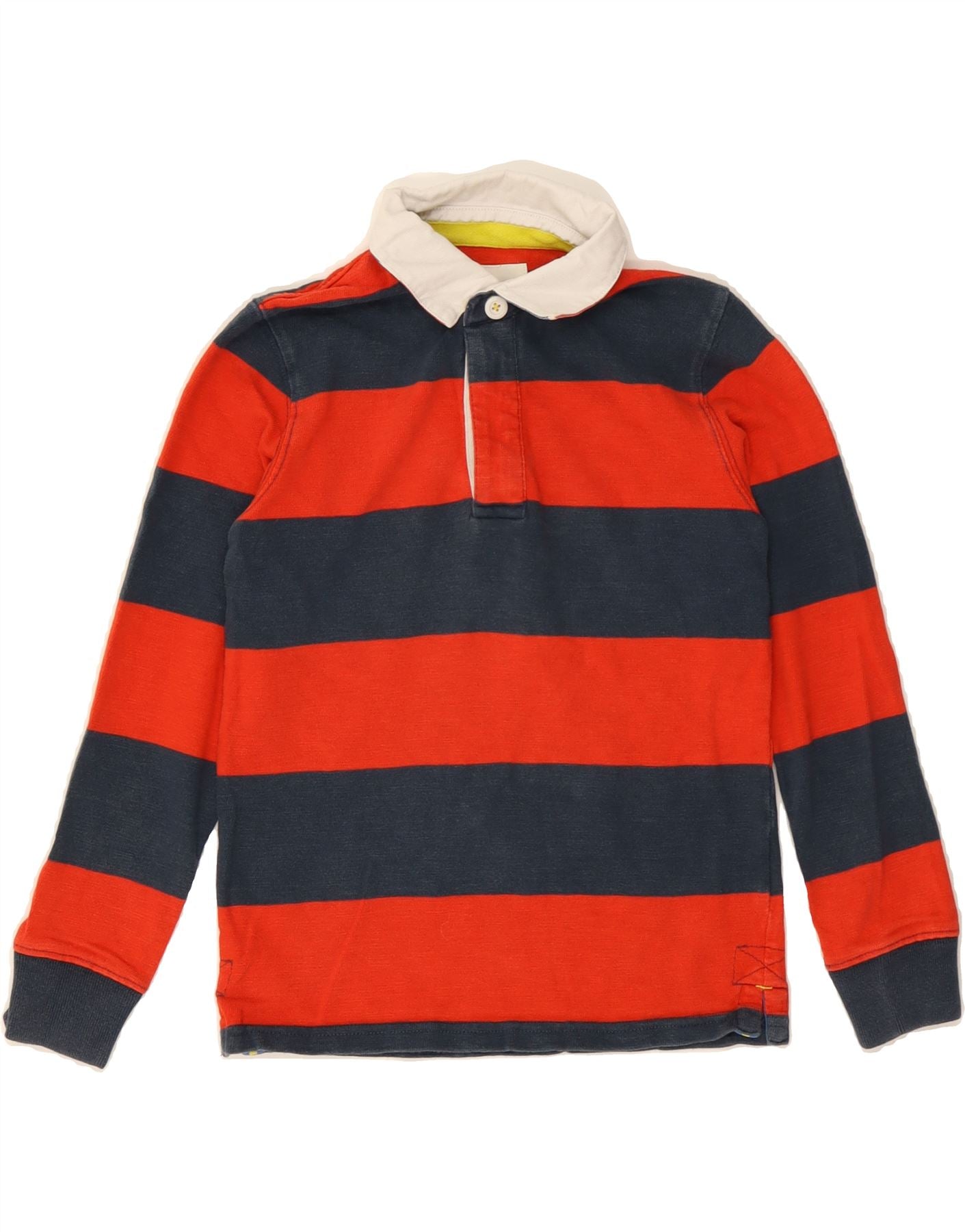BODEN Boys Graphic Long Sleeve Rugby Polo Shirt 7-8 Years Red Striped Vintage Boden and Second-Hand Boden from Messina Hembry