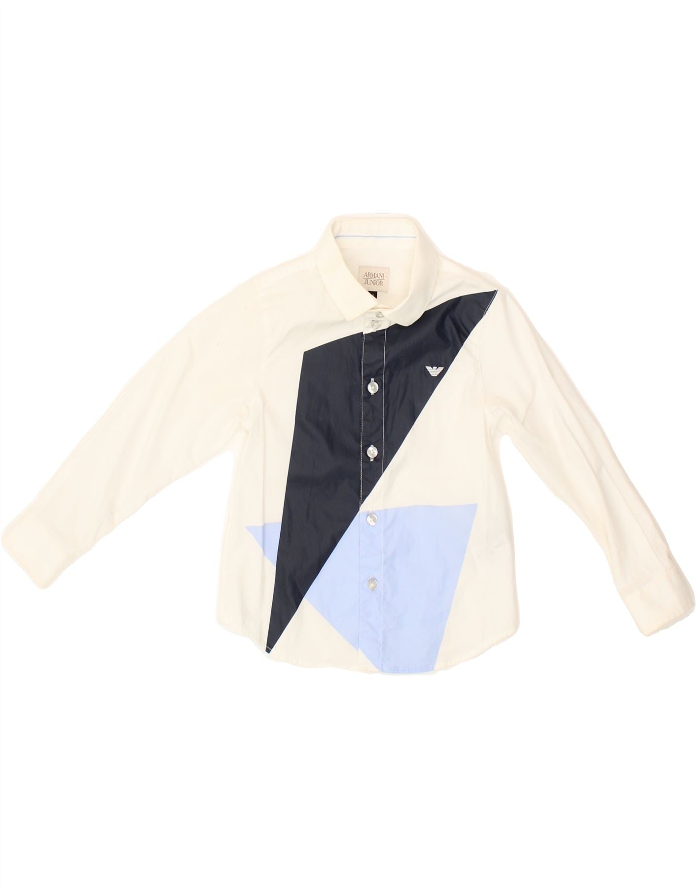 ARMANI JUNIOR Boys Shirt 3-4 Years White Colourblock Cotton Vintage Armani Junior and Second-Hand Armani Junior from Messina Hembry