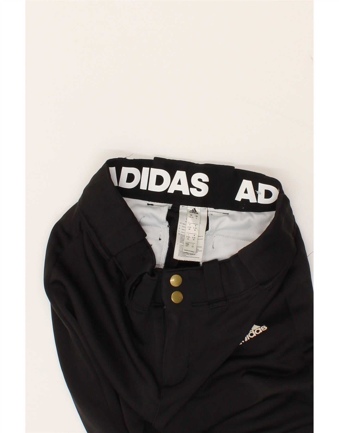 ADIDAS Womens Capri Casual Trousers UK 10 Small W28 L20 Black Polyester Vintage Adidas and Second-Hand Adidas from Messina Hembry