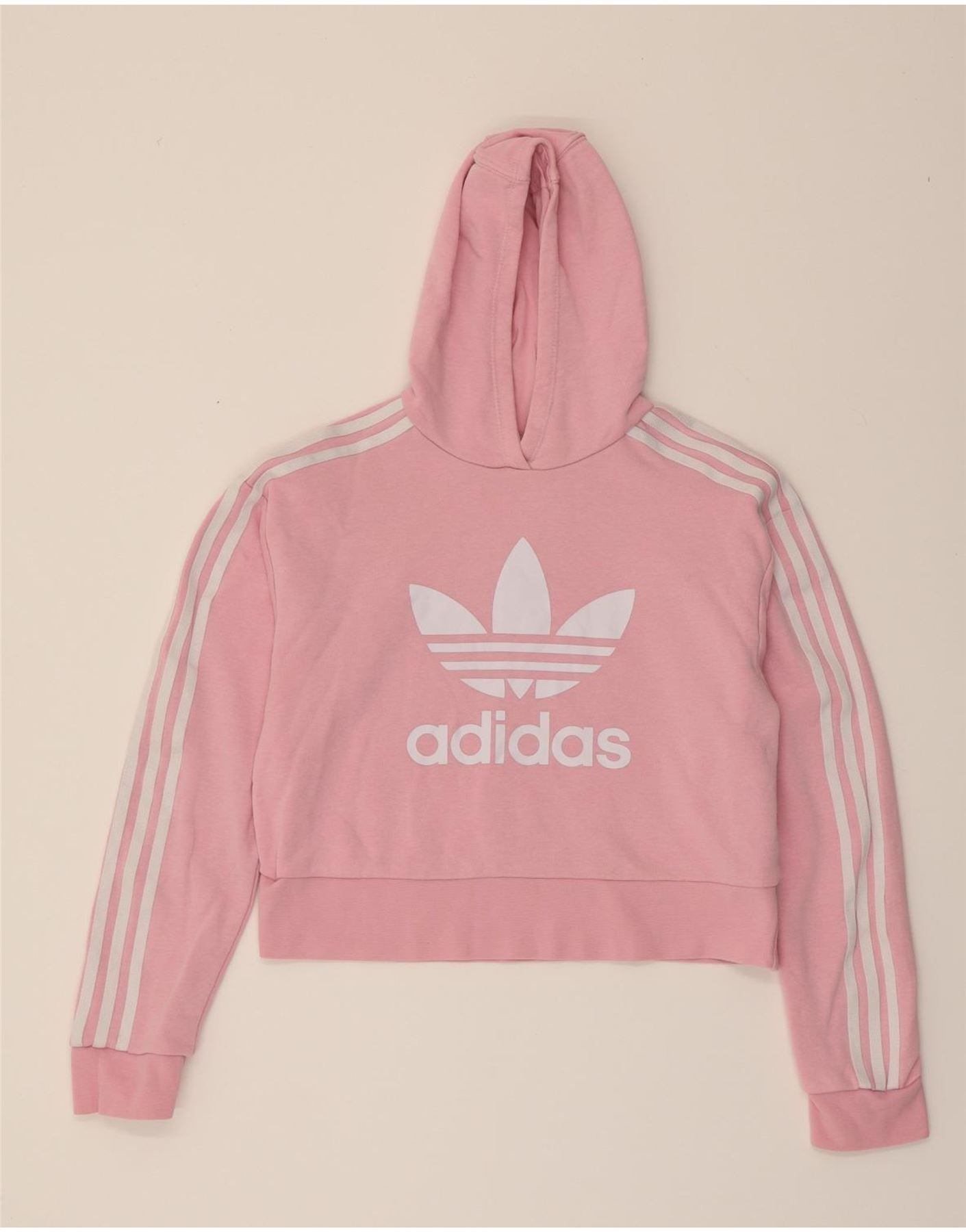 ADIDAS Girls Graphic Hoodie Jumper 13-14 Years Pink Cotton Vintage Adidas and Second-Hand Adidas from Messina Hembry