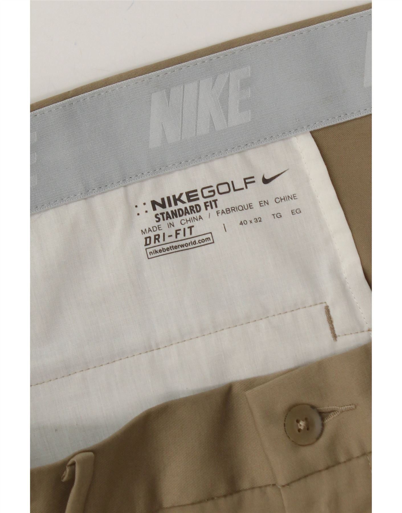 NIKE Mens Dri Fit Standard Fit Chino Trousers W40 L32 Beige Polyester Vintage Nike and Second-Hand Nike from Messina Hembry