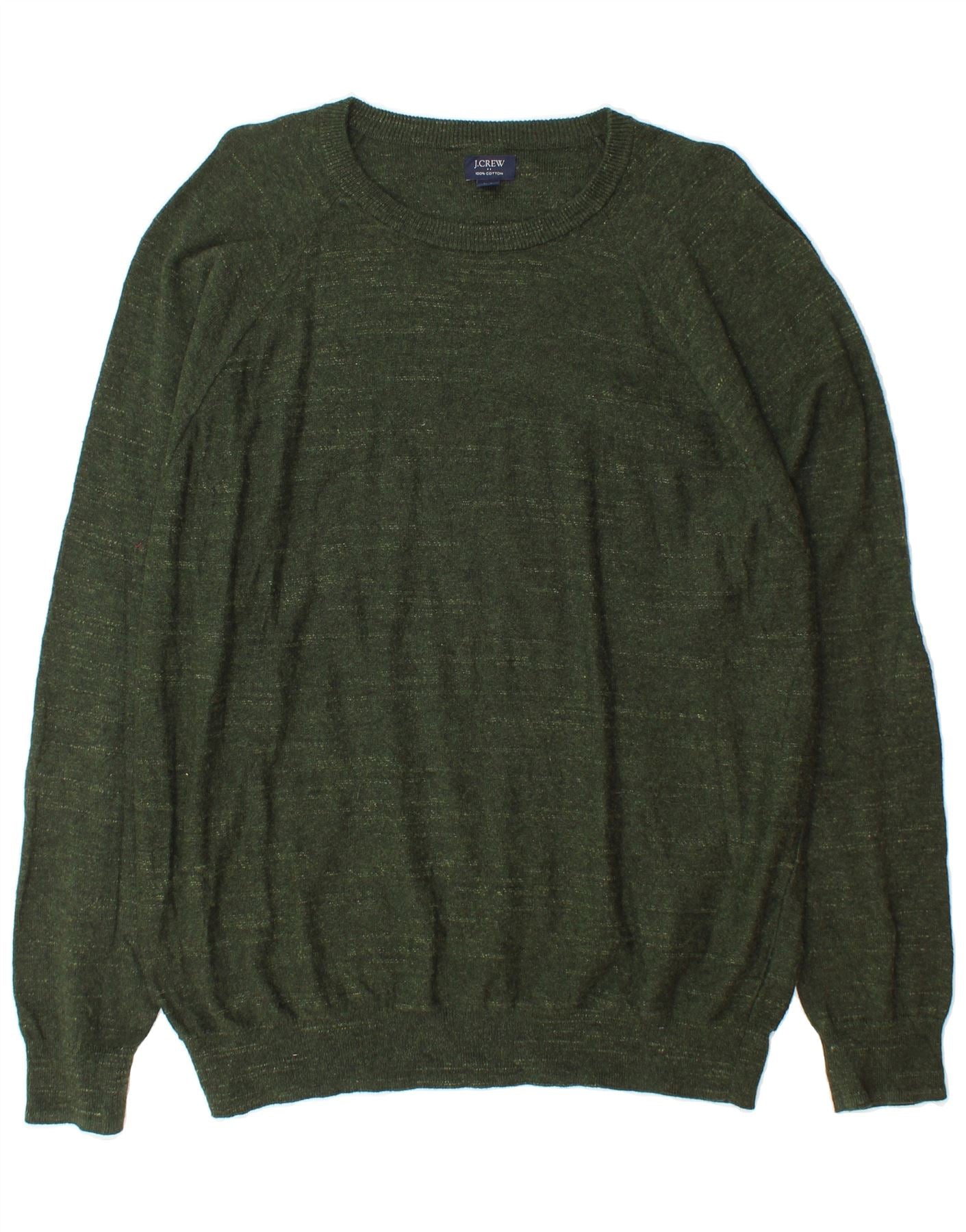 J. CREW Mens Crew Neck Jumper Sweater XL Green Flecked Cotton Vintage J. Crew and Second-Hand J. Crew from Messina Hembry