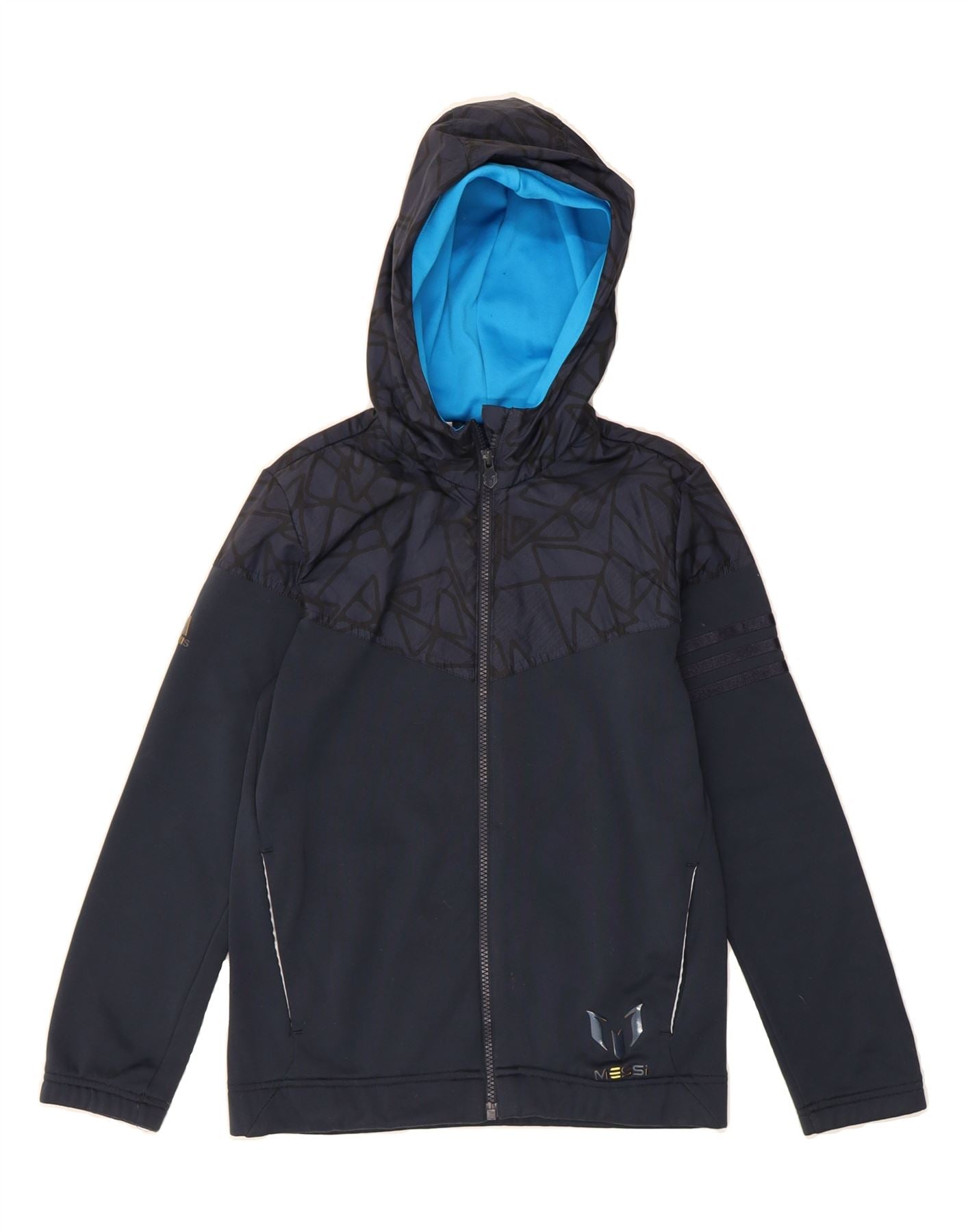 ADIDAS Boys Climawarm Zip Hoodie Sweater 11-12 Years Black Geometric Vintage Adidas and Second-Hand Adidas from Messina Hembry
