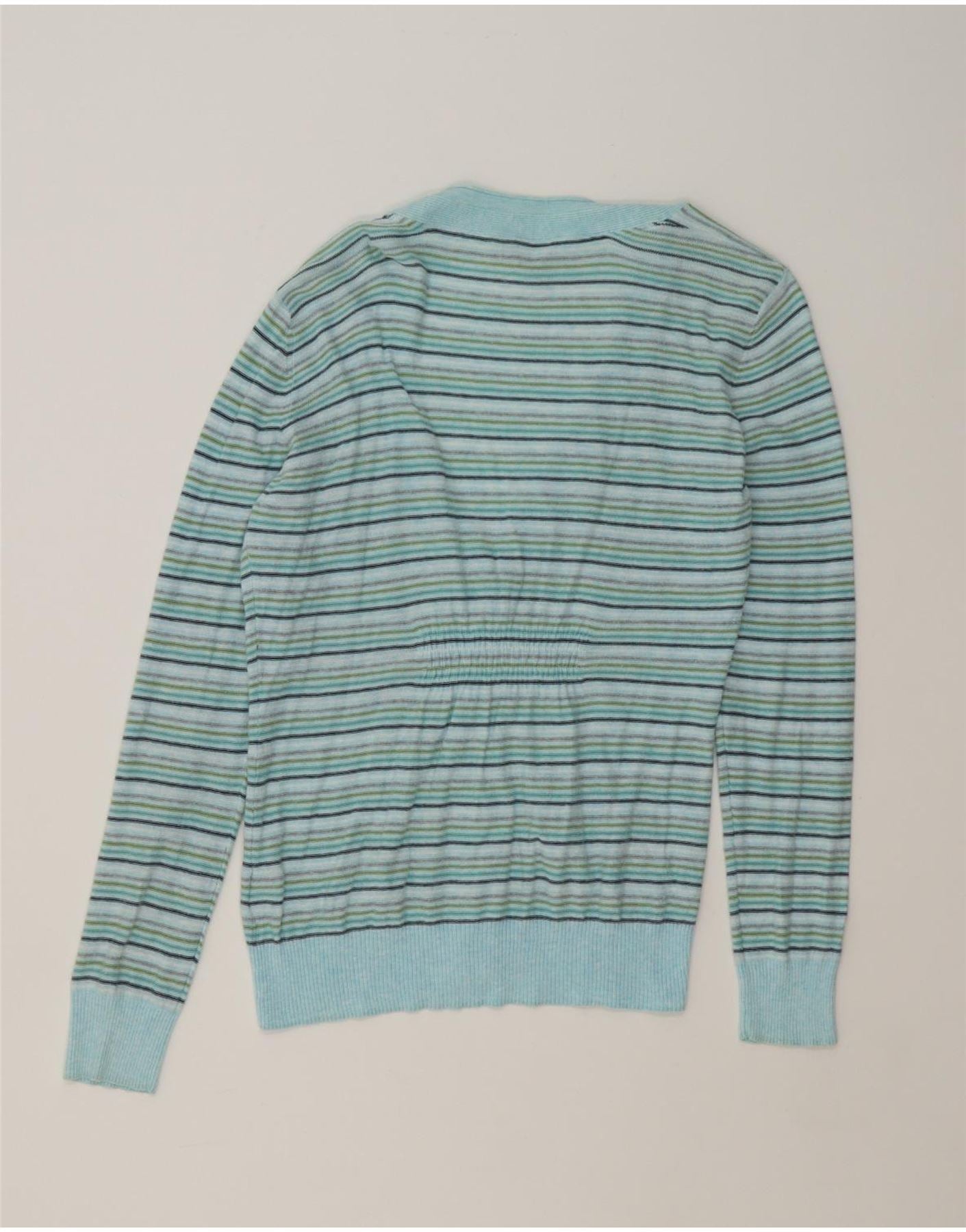 FAT FACE Womens Cardigan Sweater UK 14 Medium Blue Striped Cotton Vintage Fat Face and Second-Hand Fat Face from Messina Hembry