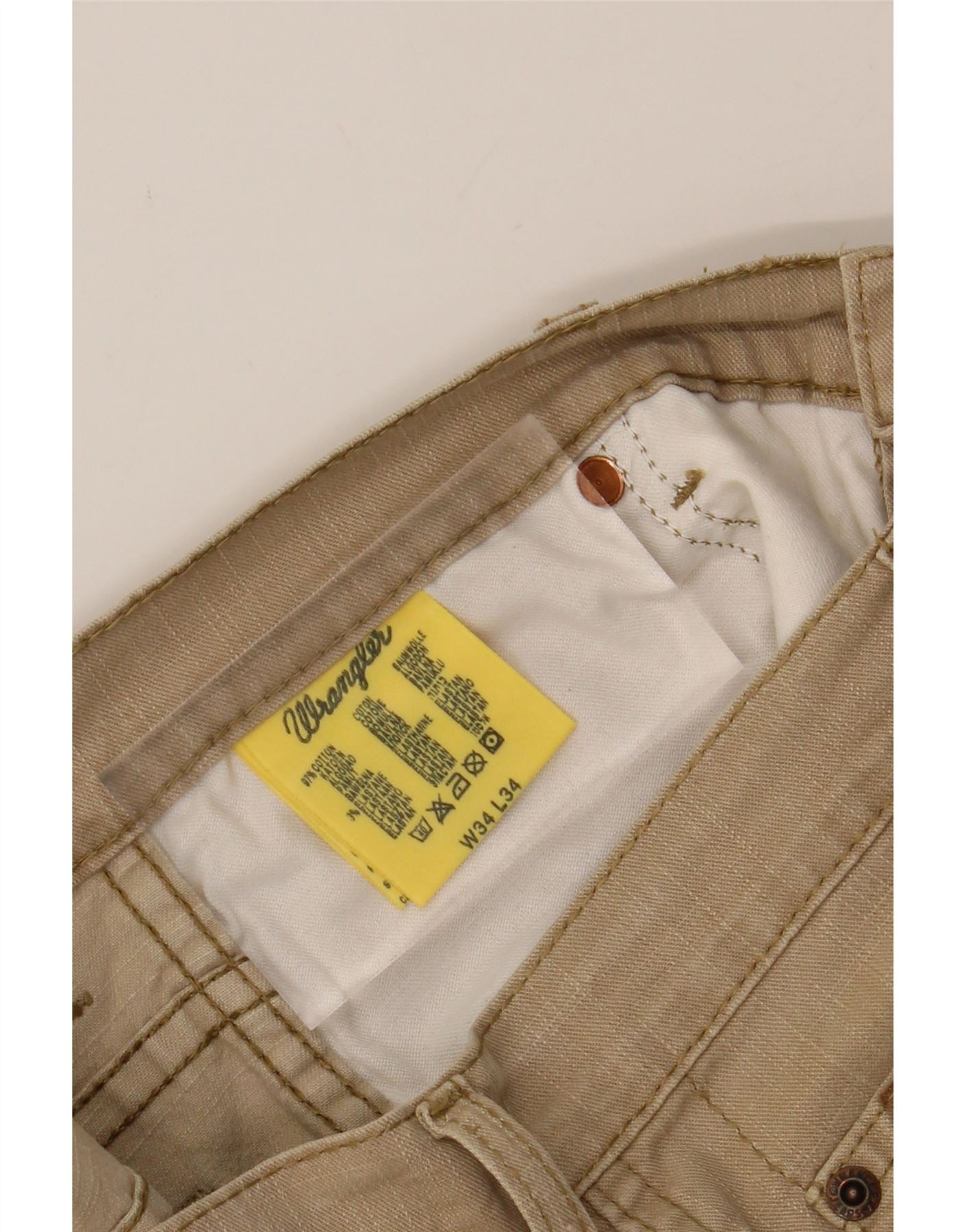 WRANGLER Mens Straight Casual Trousers W34 L34 Beige Cotton Vintage Wrangler and Second-Hand Wrangler from Messina Hembry