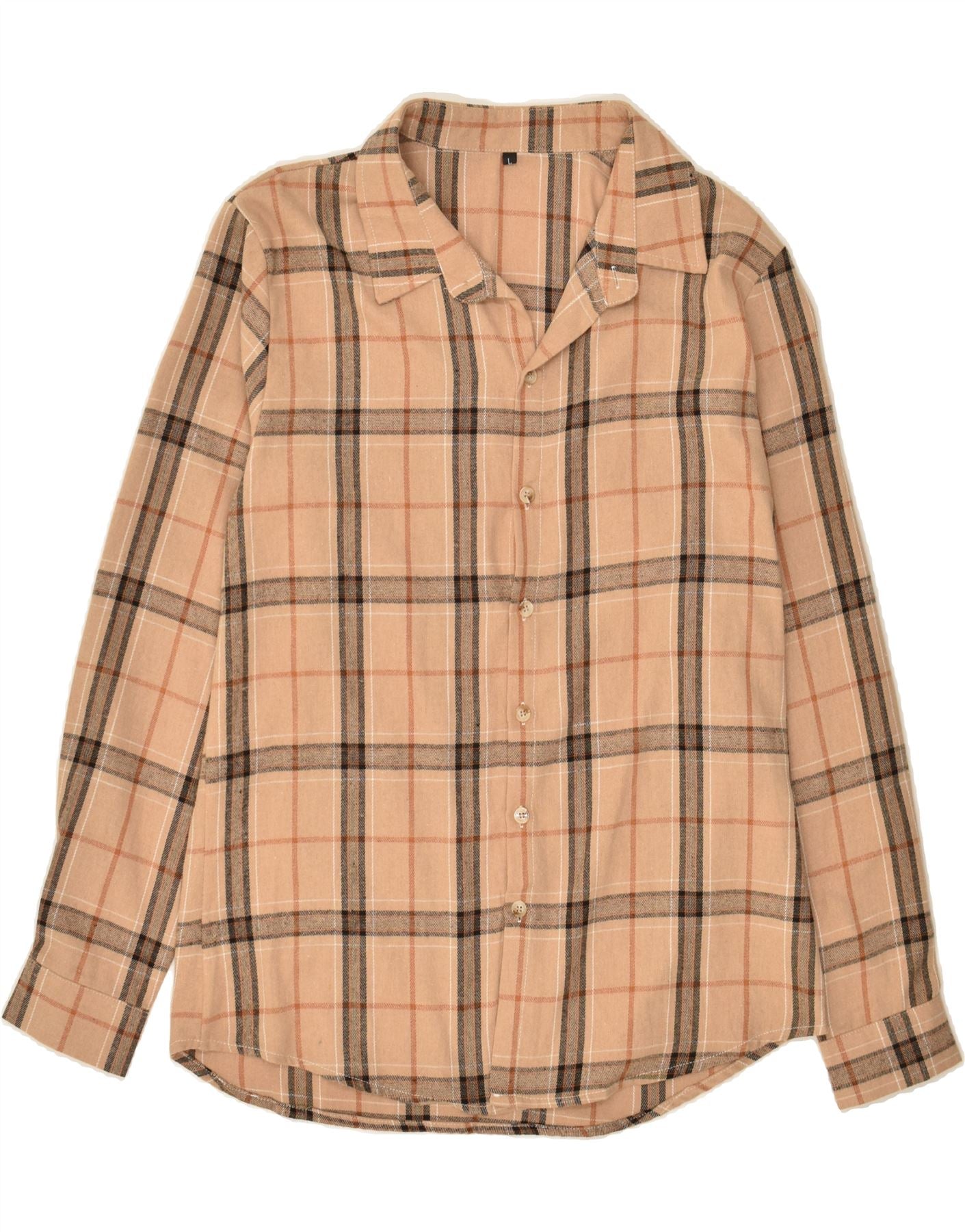 SHEIN Mens Flannel Shirt Large Beige Plaid Cotton | Vintage Shein | Thrift | Second-Hand Shein | Used Clothing | Messina Hembry