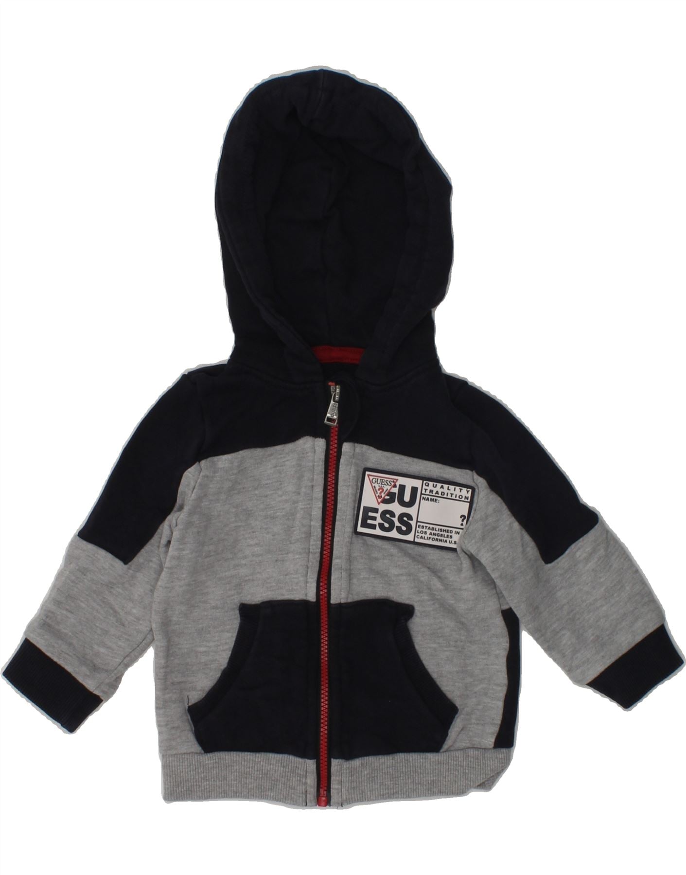 GUESS Baby Boys Graphic Zip Hoodie Sweater 6-9 Months Grey Colourblock | Vintage Guess | Thrift | Second-Hand Guess | Used Clothing | Messina Hembry