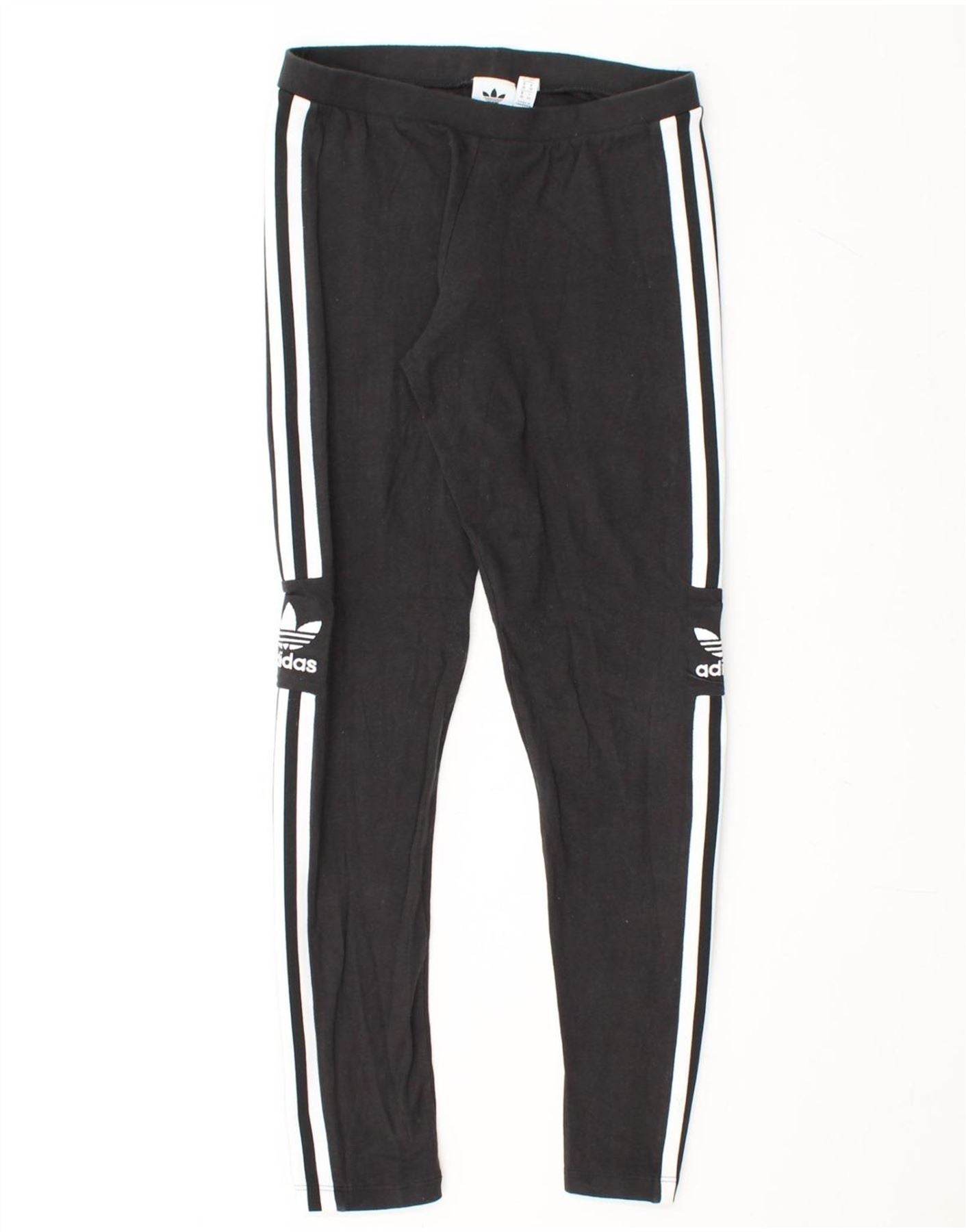 ADIDAS Womens Leggings UK 10 Small Black Colourblock Cotton Vintage Adidas and Second-Hand Adidas from Messina Hembry