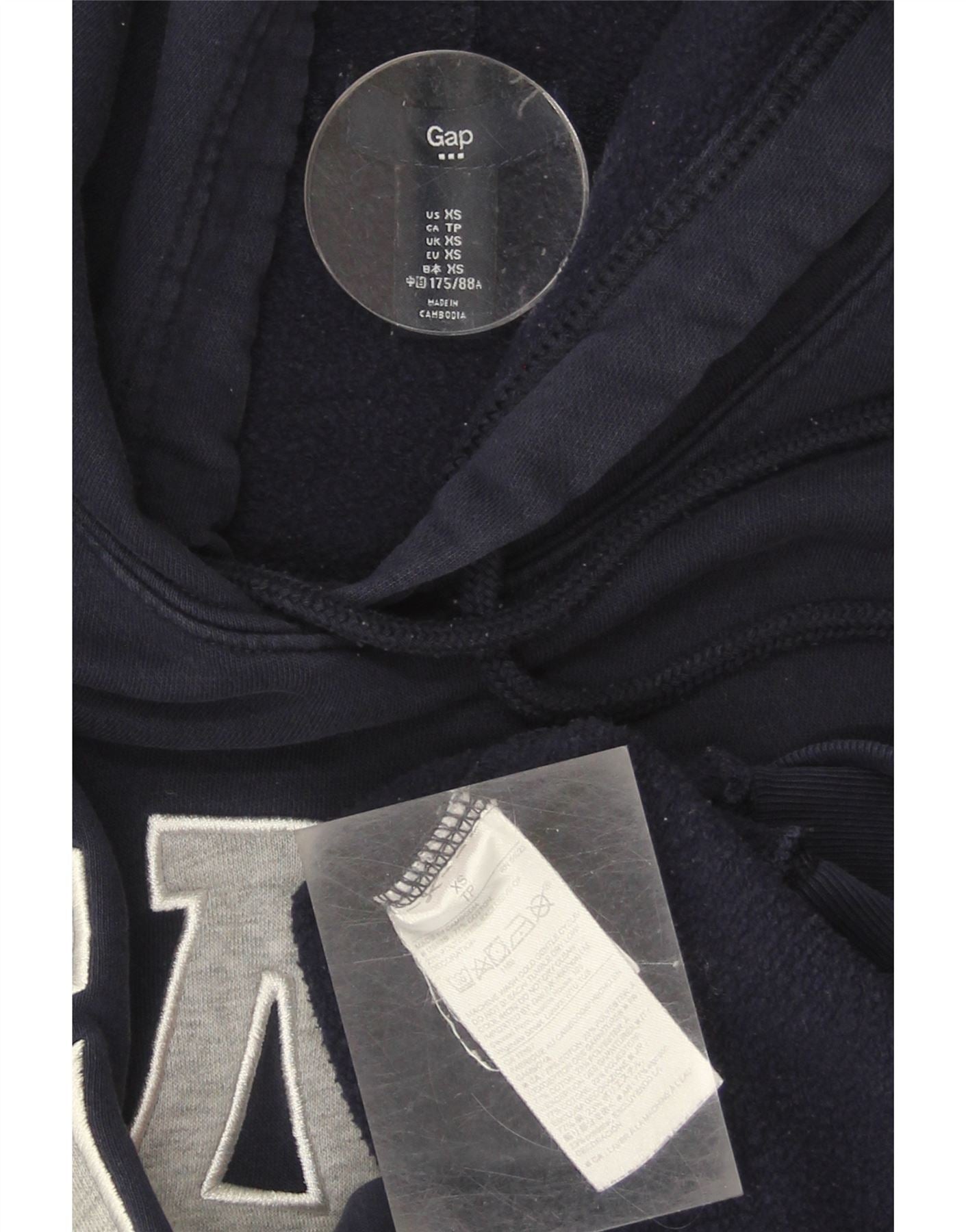 GAP Womens Graphic Oversized Hoodie Jumper UK 6 XS Navy Blue Cotton Vintage Gap and Second-Hand Gap from Messina Hembry