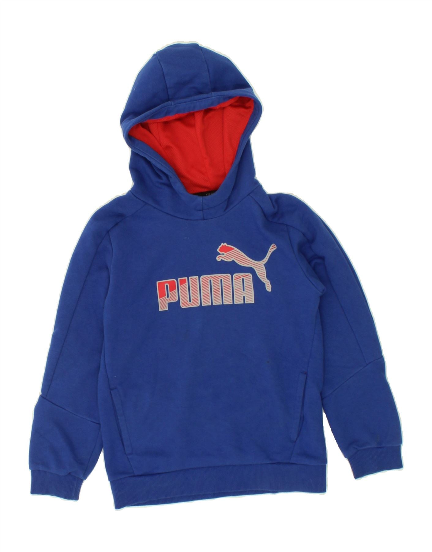 PUMA Boys Graphic Hoodie Jumper 9-10 Years Blue Polyester Vintage Puma and Second-Hand Puma from Messina Hembry