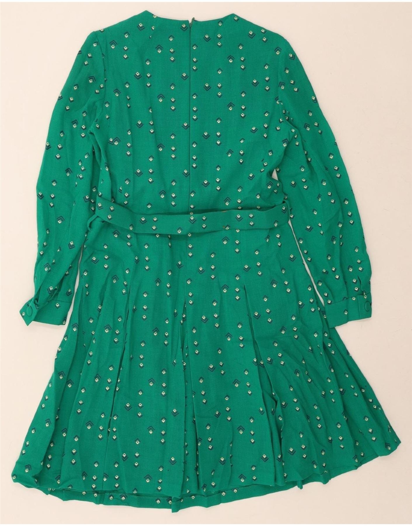 VINTAGE Womens Long Sleeve A-Line Dress IT 46 Large Green Geometric Vintage Vintage and Second-Hand Vintage from Messina Hembry
