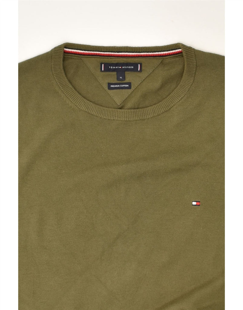TOMMY HILFIGER Mens Crew Neck Jumper Sweater XL Khaki Cotton | Vintage Tommy Hilfiger | Thrift | Second-Hand Tommy Hilfiger | Used Clothing | Messina Hembry 