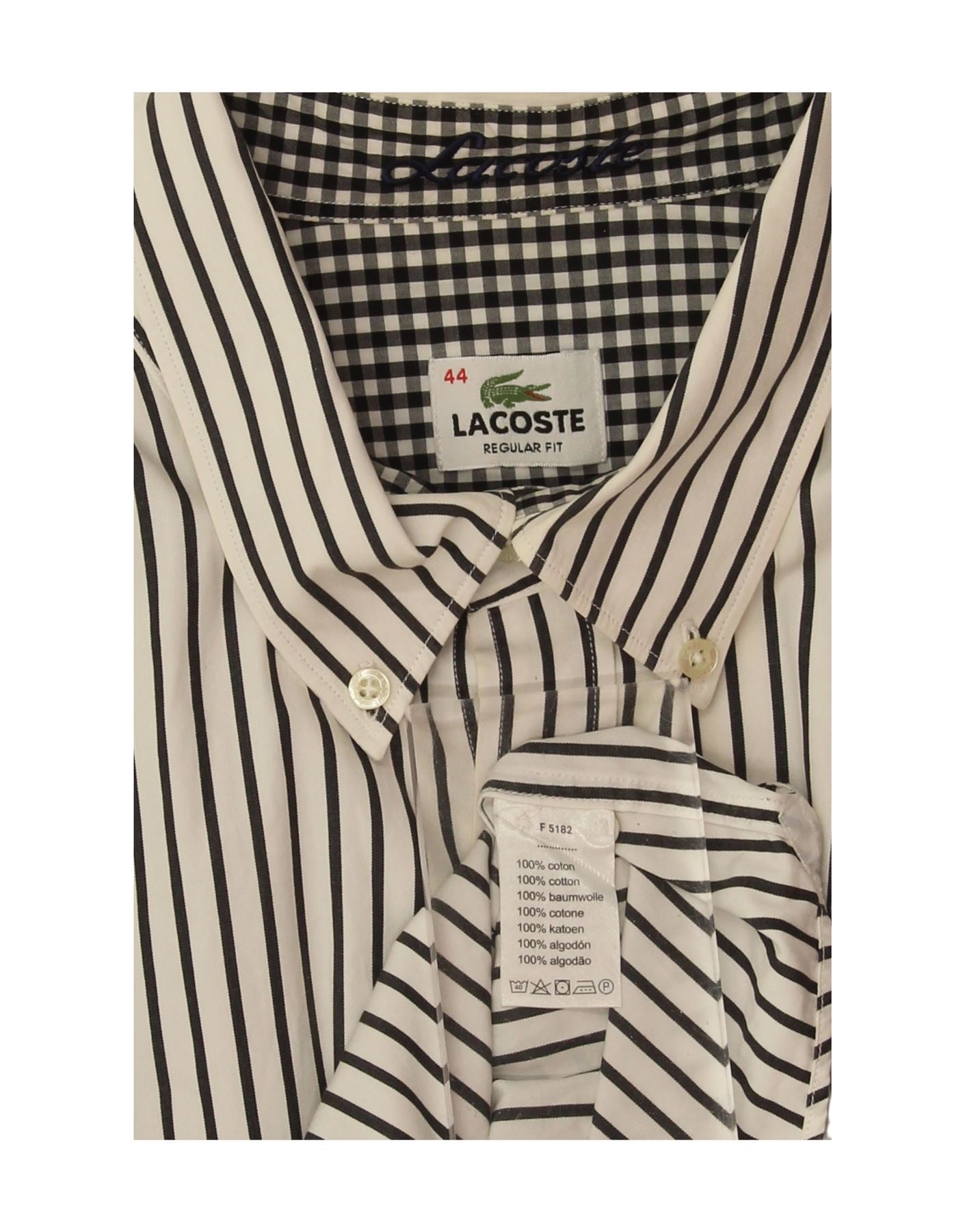 LACOSTE Mens Regular Fit Shirt Size 44 XL White Striped Cotton Vintage Lacoste and Second-Hand Lacoste from Messina Hembry