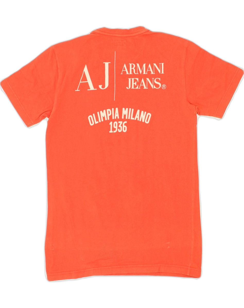ARMANI Mens Graphic T-Shirt Top Medium Orange Cotton