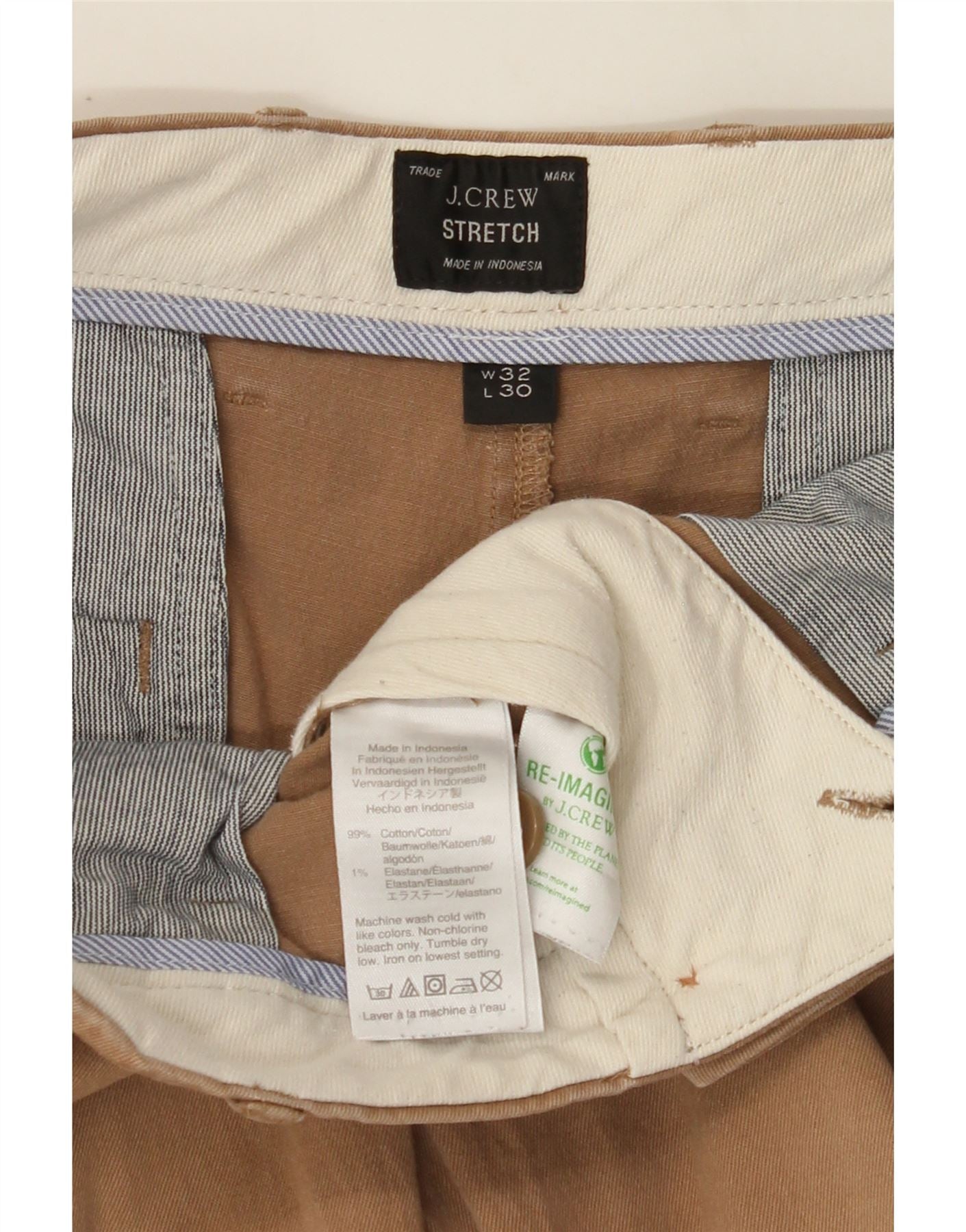 J. CREW Mens Straight Chino Trousers W32 L30 Brown Cotton Vintage J. Crew and Second-Hand J. Crew from Messina Hembry