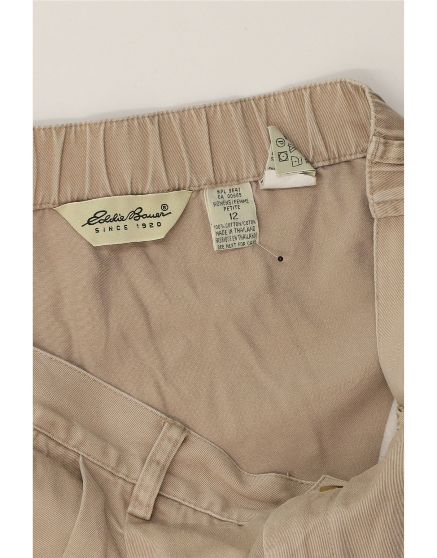 EDDIE BAUER Womens Petite Pegged Chino Trousers US 12 Large W32 L27 Beige Vintage Eddie Bauer and Second-Hand Eddie Bauer from Messina Hembry