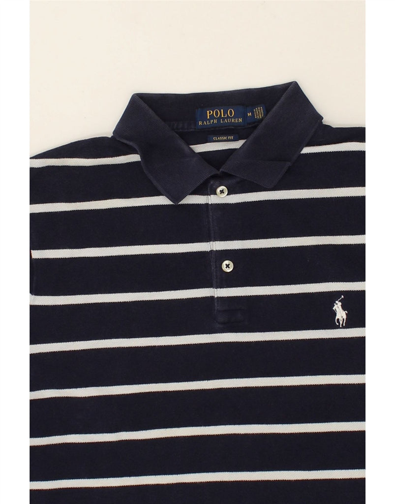 POLO RALPH LAUREN Mens Classic Fit Polo Shirt Medium Navy Blue Striped | Vintage Polo Ralph Lauren | Thrift | Second-Hand Polo Ralph Lauren | Used Clothing | Messina Hembry 