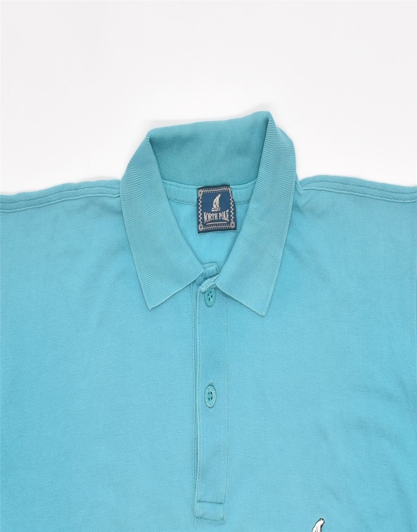 NORTH POLE Mens Polo Shirt Large Turquoise Cotton | Vintage | Thrift | Second-Hand | Used Clothing | Messina Hembry