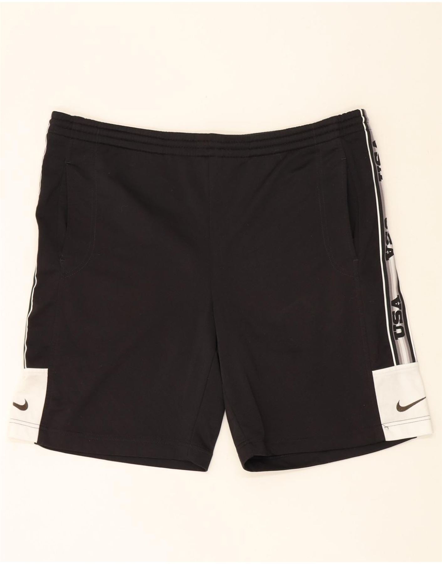 NIKE Mens Graphic Sport Shorts Large Black Colourblock Polyester Vintage Nike and Second-Hand Nike from Messina Hembry