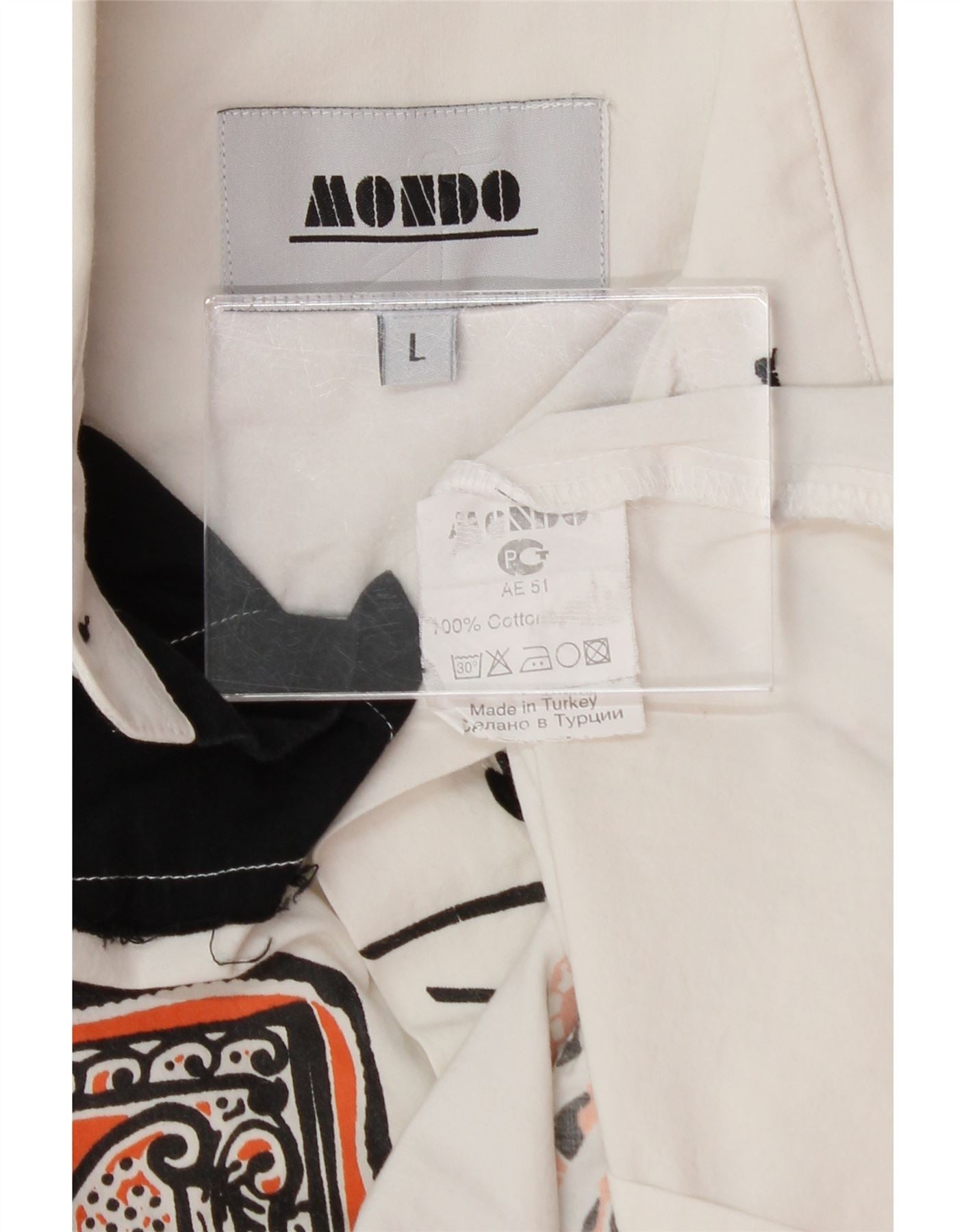 MONDO UOMO Mens Graphic Shirt Large White Colourblock Cotton Vintage Mondo Uomo and Second-Hand Mondo Uomo from Messina Hembry