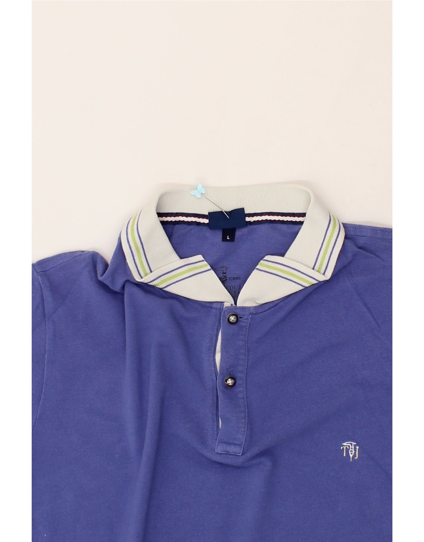 TRUSSARDI Mens Polo Shirt Large Blue Cotton Vintage Trussardi and Second-Hand Trussardi from Messina Hembry