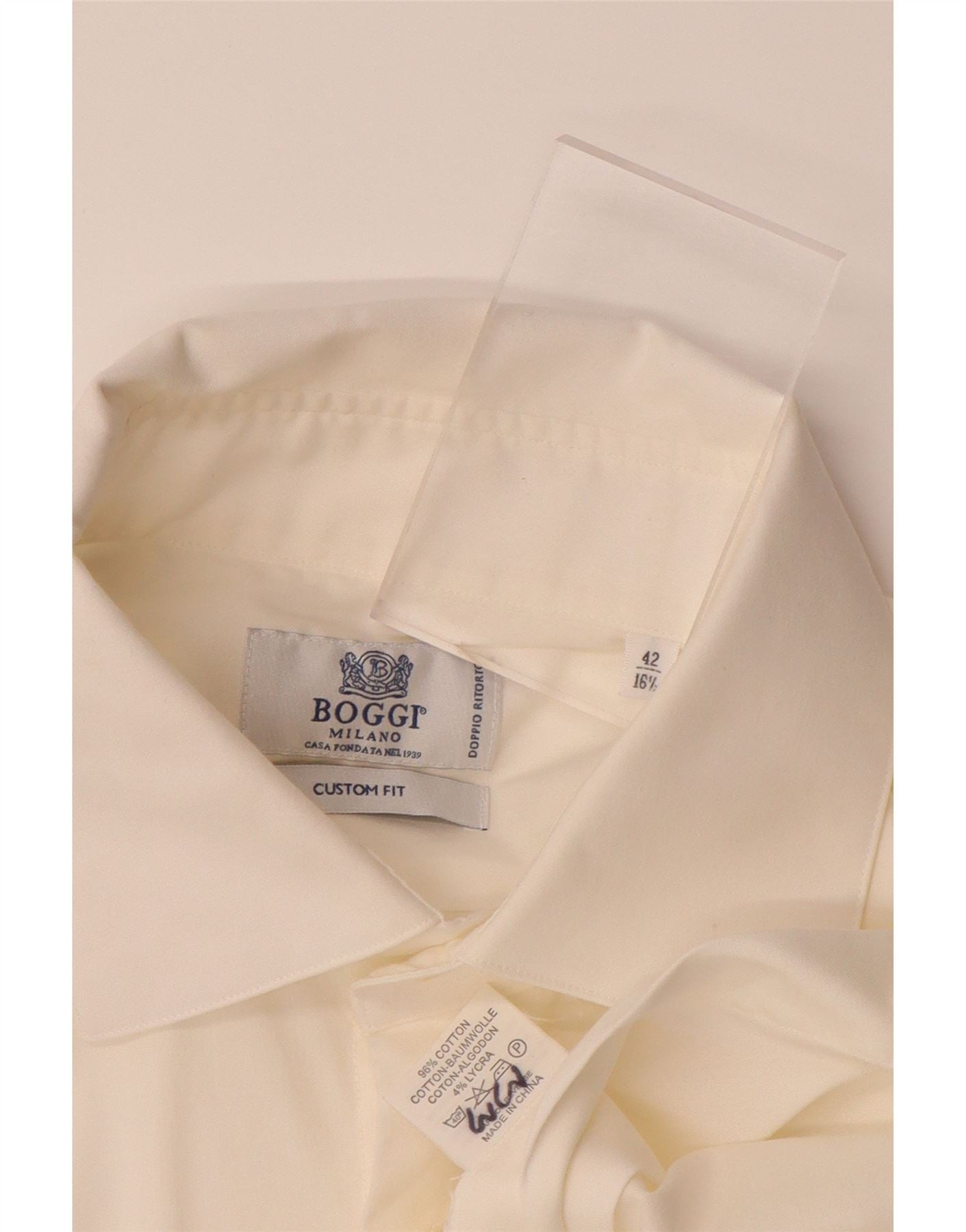 BOGGI MILANO Mens Custom Fit Shirt Size 16 1/2 42 Large Off White Cotton Vintage Boggi Milano and Second-Hand Boggi Milano from Messina Hembry