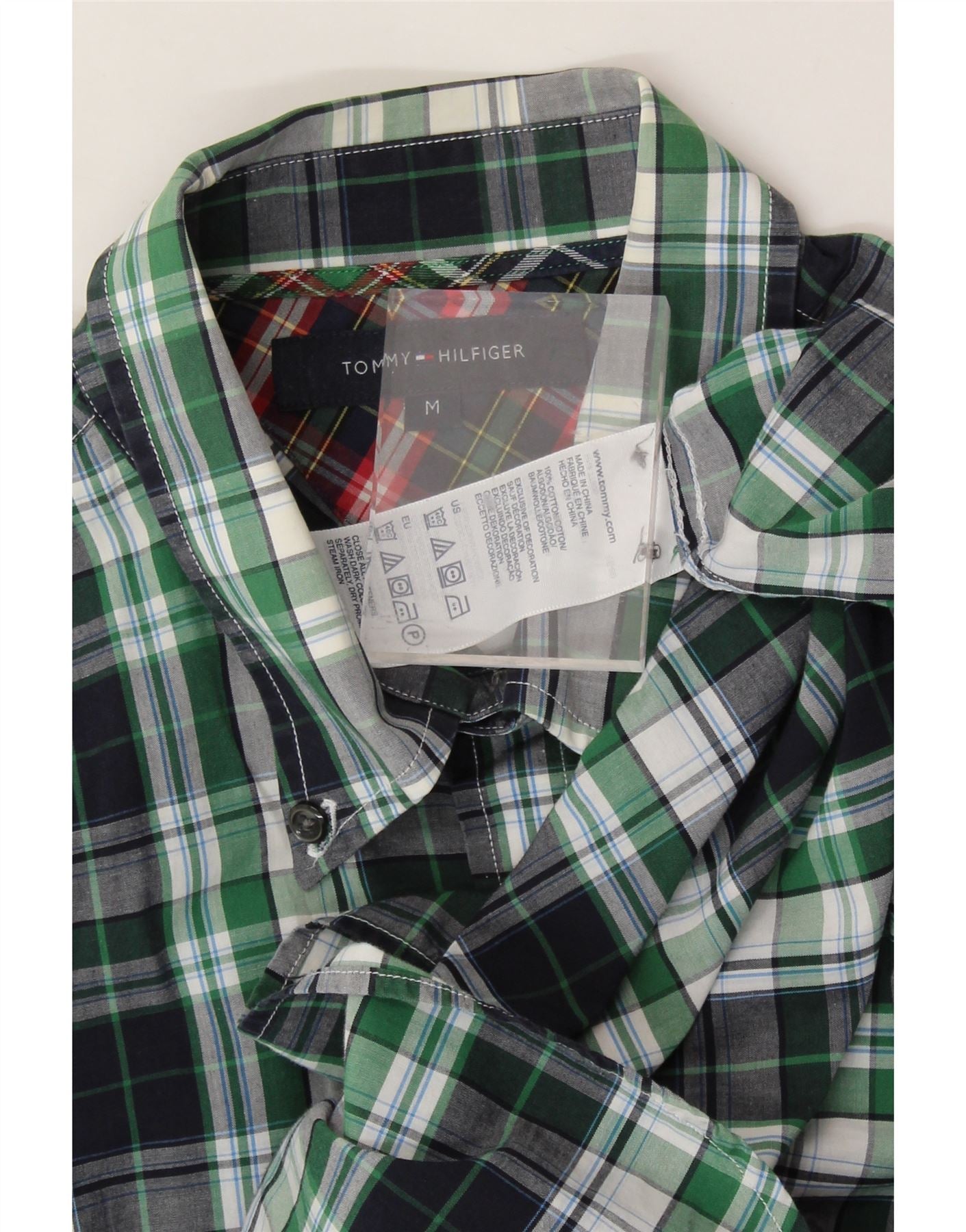 TOMMY HILFIGER Mens Shirt Medium Green Check Cotton Vintage Tommy Hilfiger and Second-Hand Tommy Hilfiger from Messina Hembry
