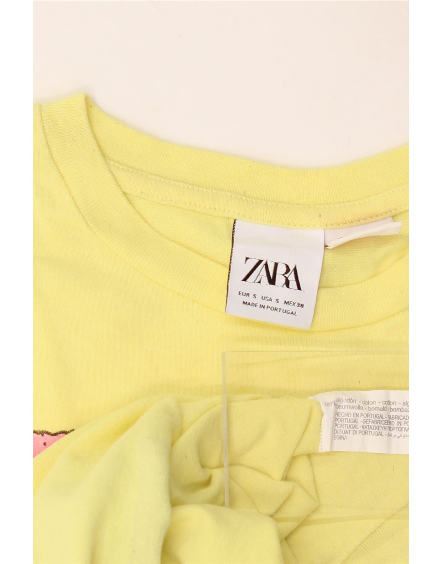ZARA Mens Graphic T-Shirt Top Small Yellow Cotton Vintage Zara and Second-Hand Zara from Messina Hembry