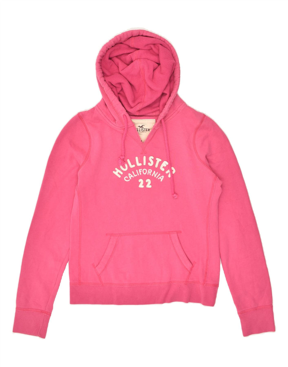 HOLLISTER Womens Graphic Hoodie Jumper UK 14 Medium Pink Cotton Vintage Second Hand Clothing Online Messina Hembry