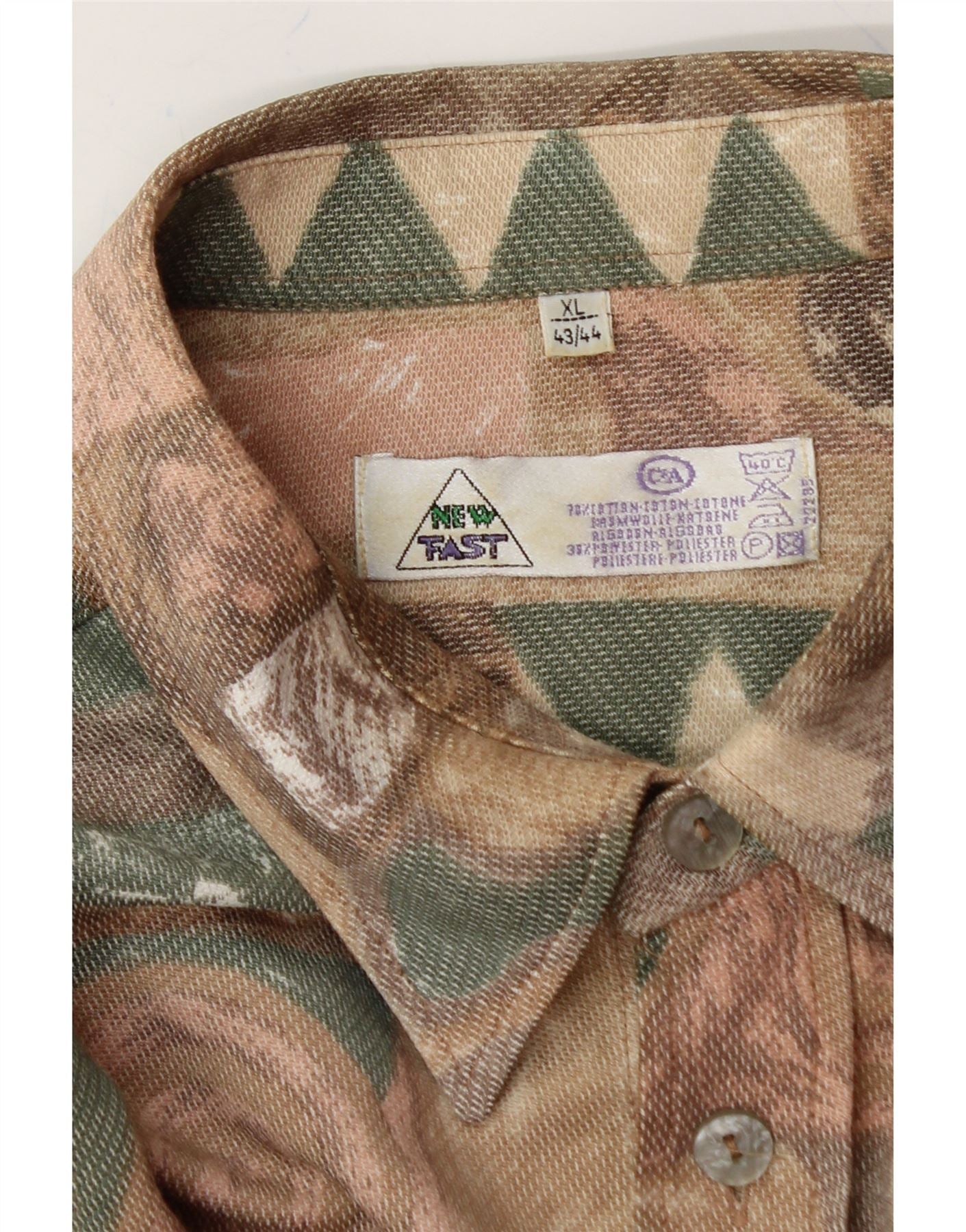NEW FAST Mens Abstract Pattern Shirt Size 43/44 XL Brown Cotton Vintage New Fast and Second-Hand New Fast from Messina Hembry