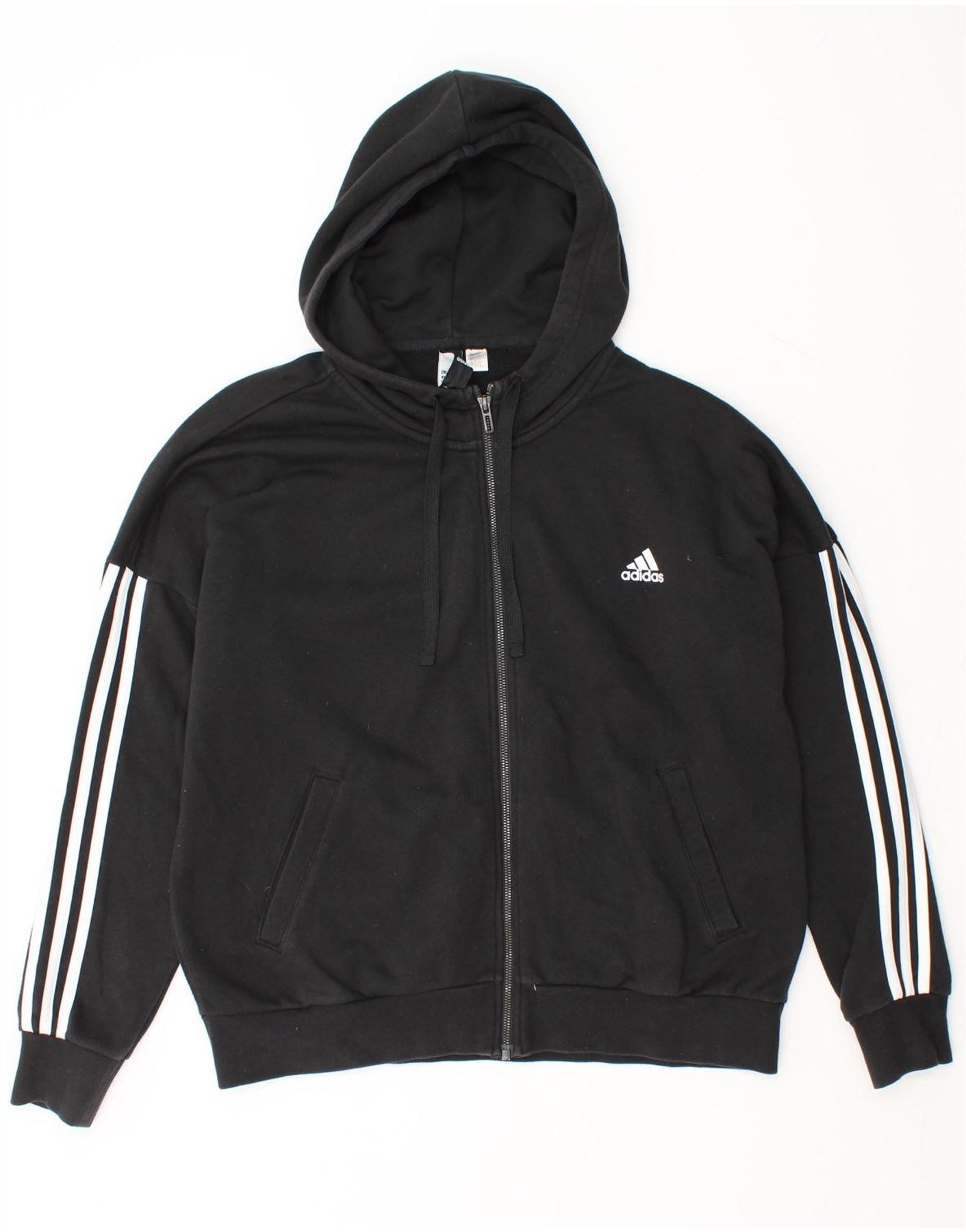 ADIDAS Womens Oversized Zip Hoodie Sweater UK 22 2XL Black Vintage Adidas and Second-Hand Adidas from Messina Hembry