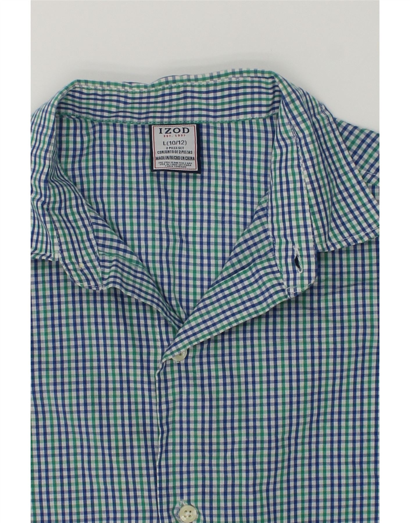 IZOD Boys Shirt 10-11 Years Large  Blue Check Cotton | Vintage Izod | Thrift | Second-Hand Izod | Used Clothing | Messina Hembry
