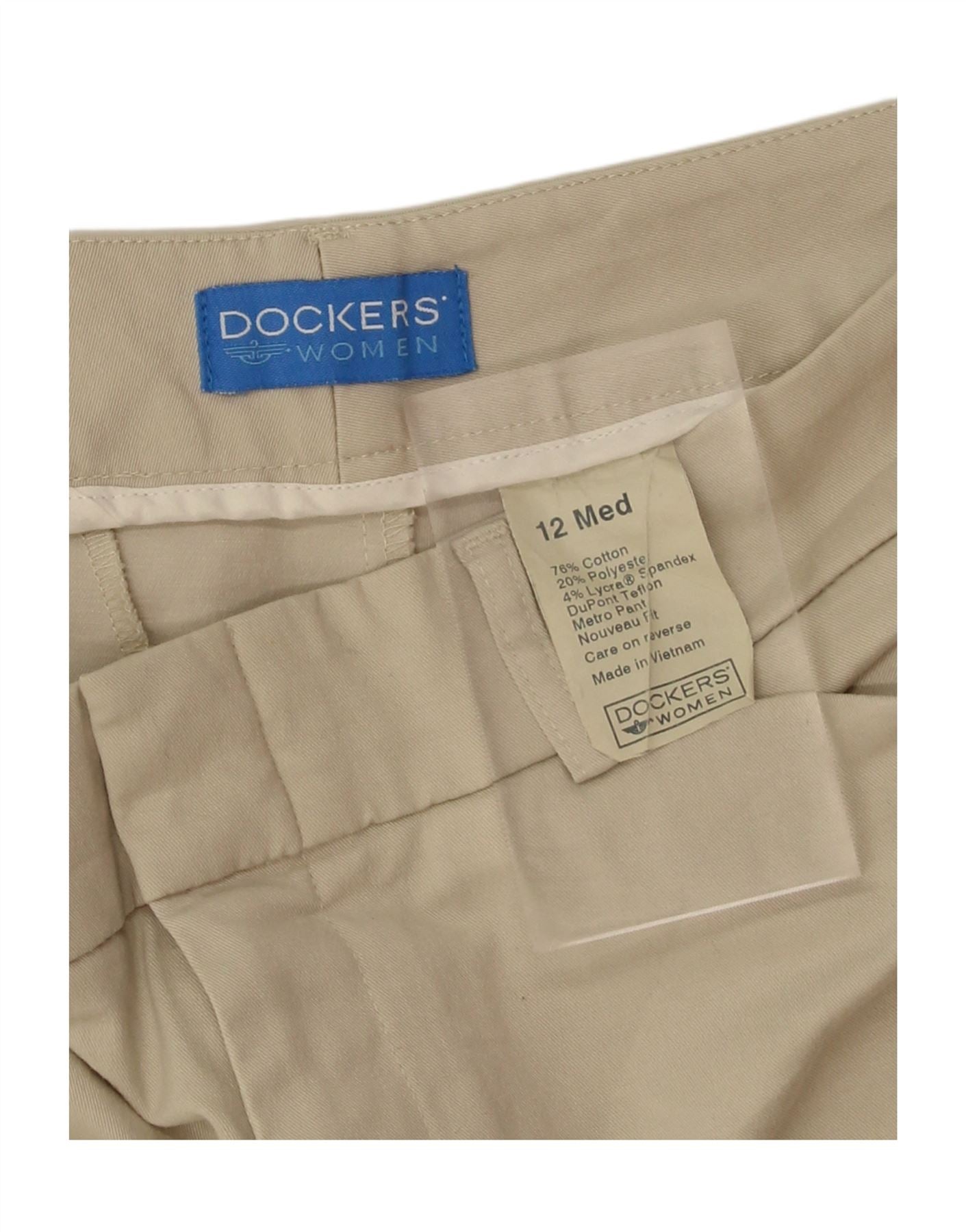 DOCKERS Womens Straight Casual Trousers US 12 Large W32 L30 Beige Cotton Vintage Dockers and Second-Hand Dockers from Messina Hembry