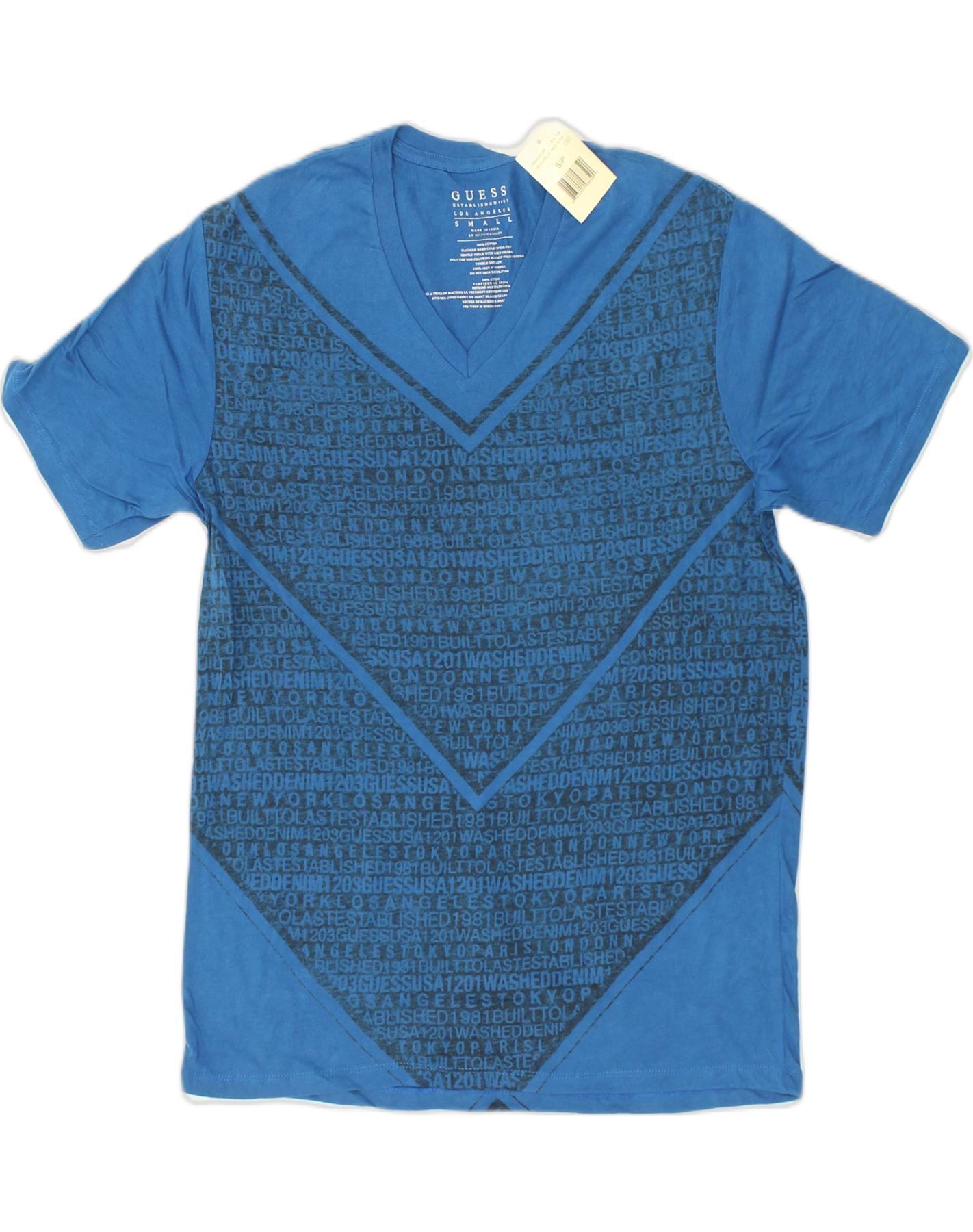GUESS Mens Graphic T-Shirt Top Small Blue Geometric Cotton | Vintage Guess | Thrift | Second-Hand Guess | Used Clothing | Messina Hembry