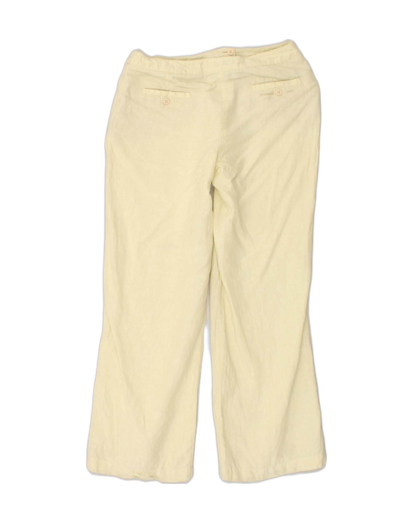 TRUSSARDI Womens Straight Casual Trousers IT 46 Large W30 L31  Beige Linen | Vintage Trussardi | Thrift | Second-Hand Trussardi | Used Clothing | Messina Hembry