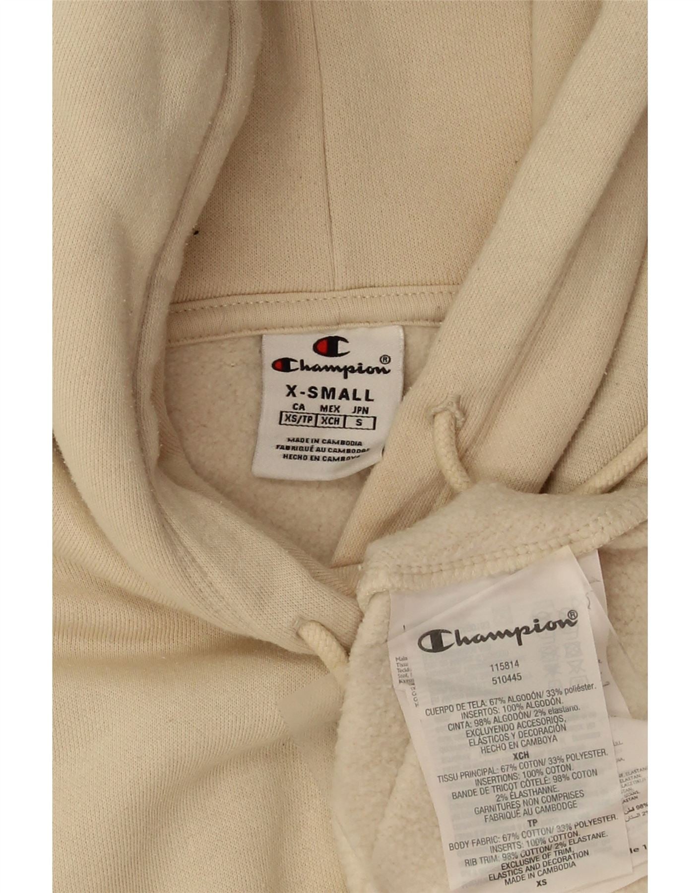 CHAMPION Mens Hoodie Jumper XS Beige Cotton Vintage Champion and Second-Hand Champion from Messina Hembry