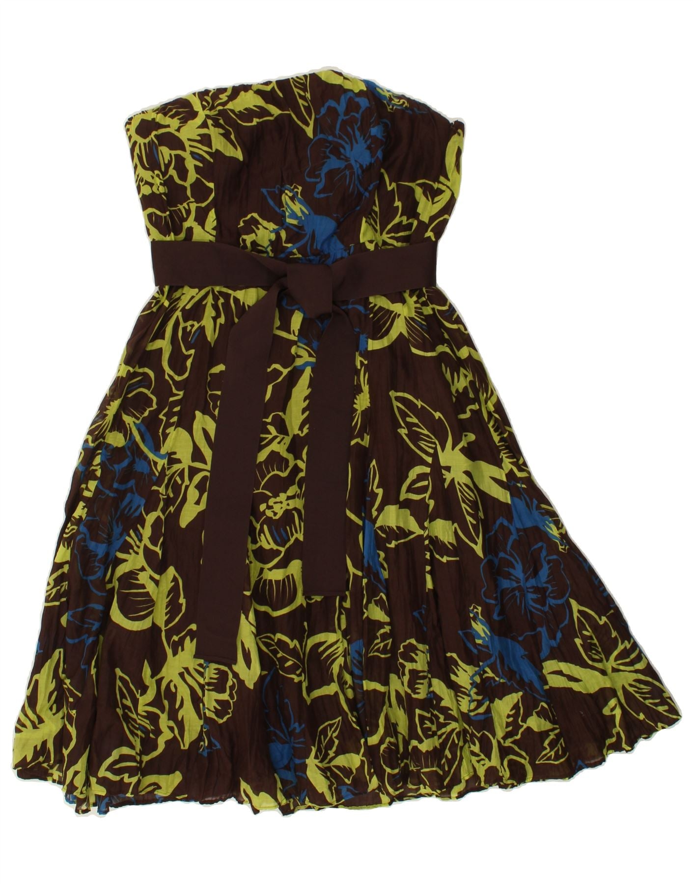 COAST Womens Strapless Dress UK 12 Medium Brown Floral Cotton Vintage Coast and Second-Hand Coast from Messina Hembry