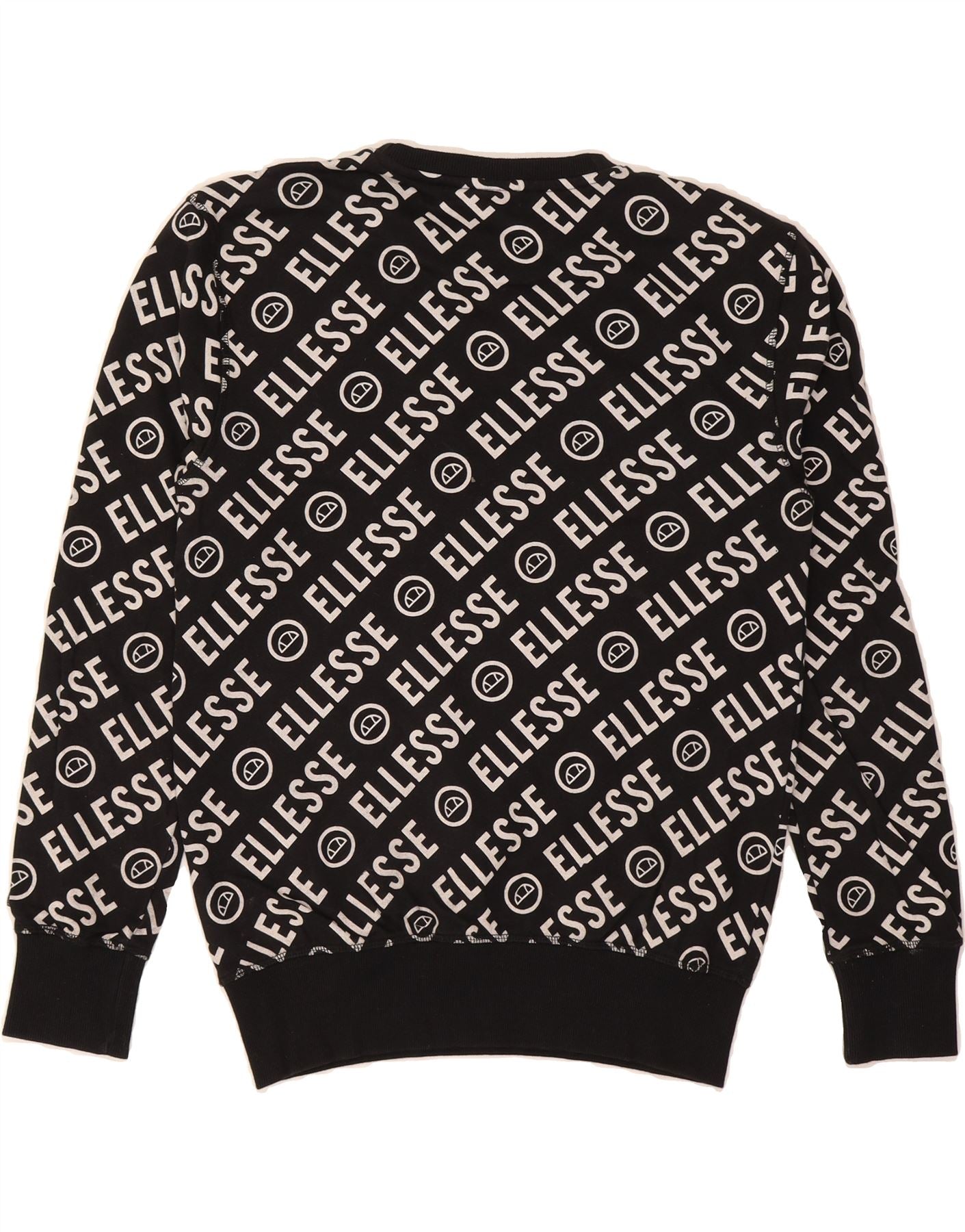 ELLESSE Mens Graphic Sweatshirt Jumper Small Black Cotton Vintage Ellesse and Second-Hand Ellesse from Messina Hembry