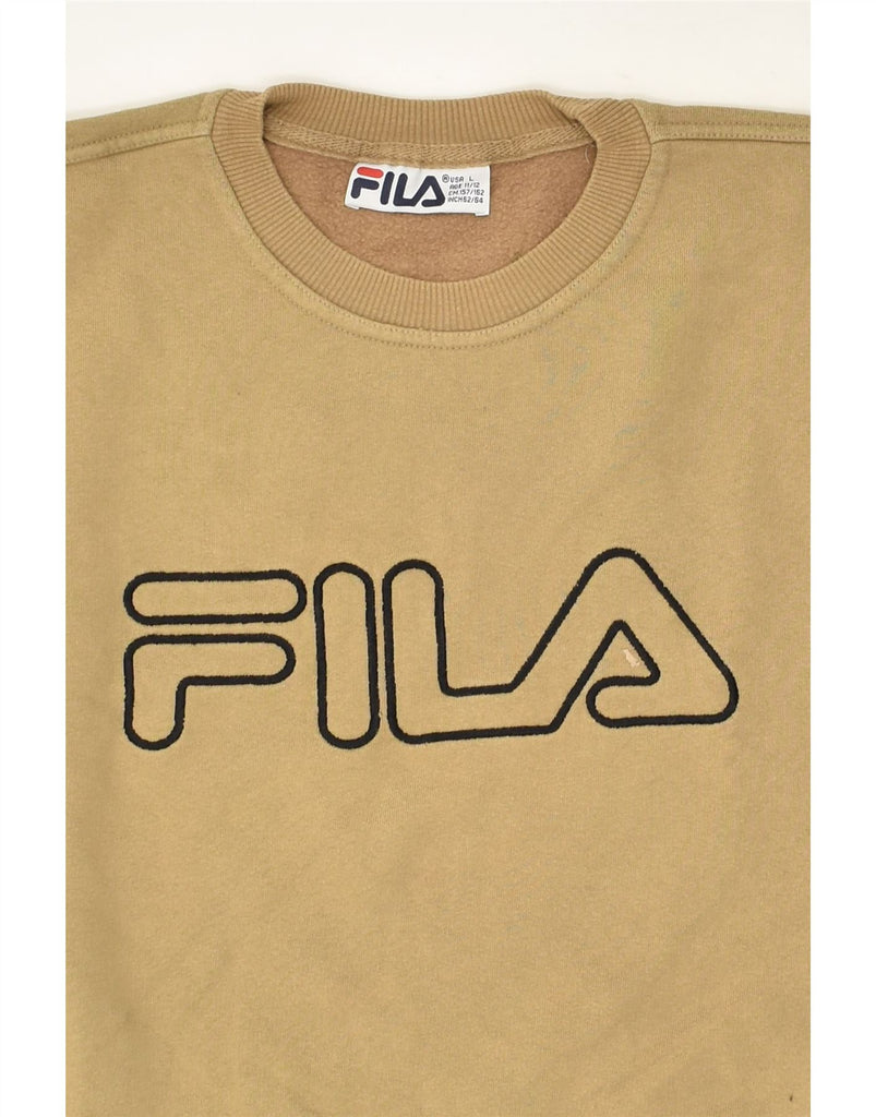 FILA Boys Oversized Graphic Sweatshirt Jumper 11-12 Years Large Beige | Vintage Fila | Thrift | Second-Hand Fila | Used Clothing | Messina Hembry 